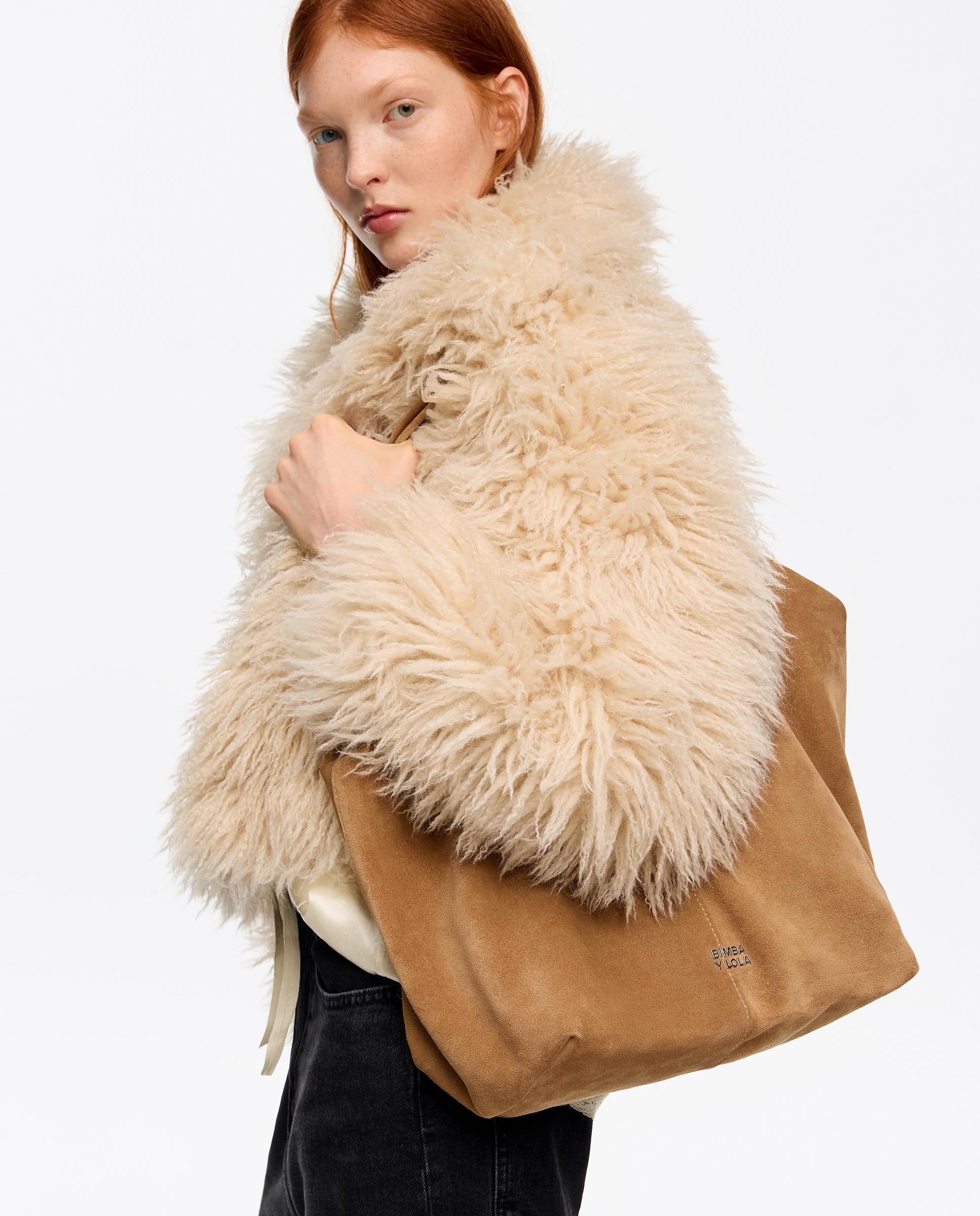 Mala de Ombro Shopper Grande em Camurça Camel-2