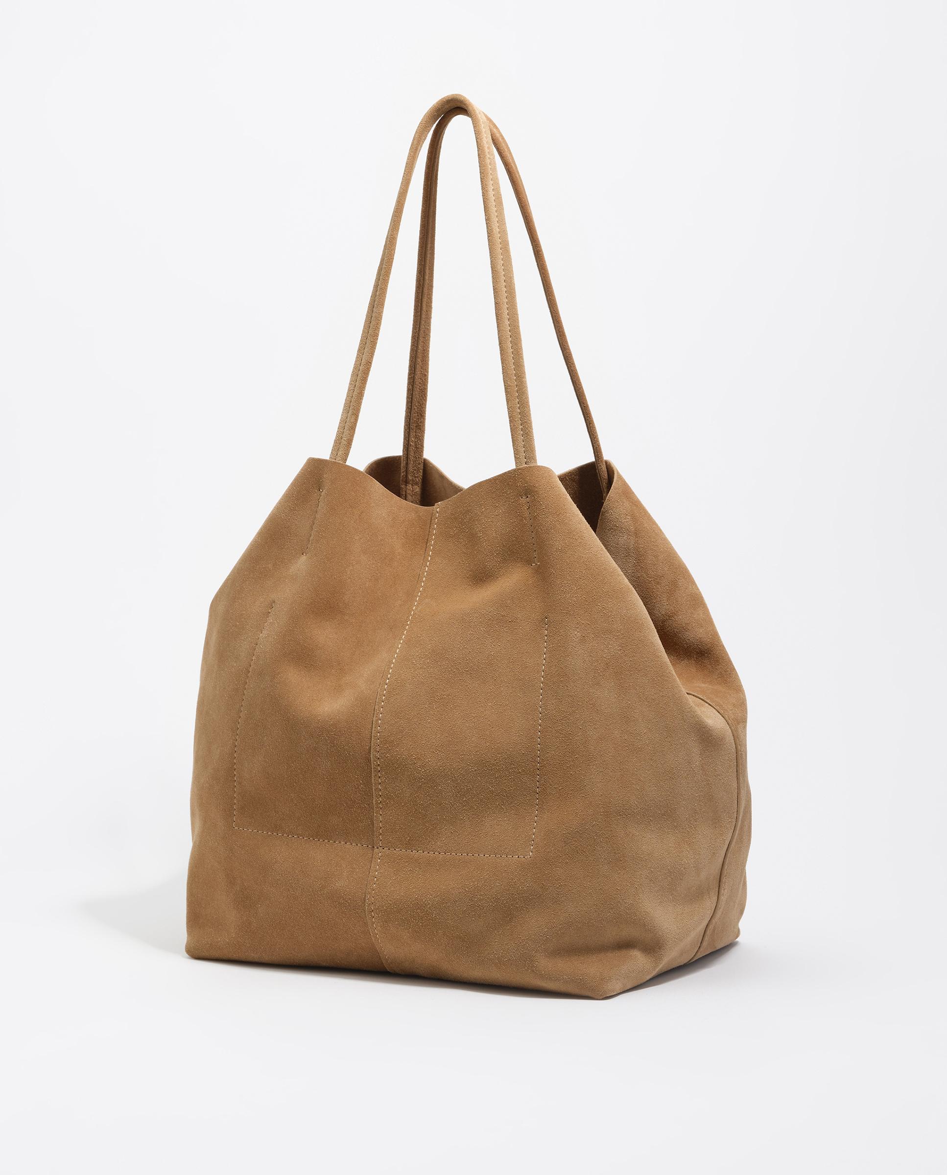 Mala de Ombro Shopper Grande em Camurça Camel-5