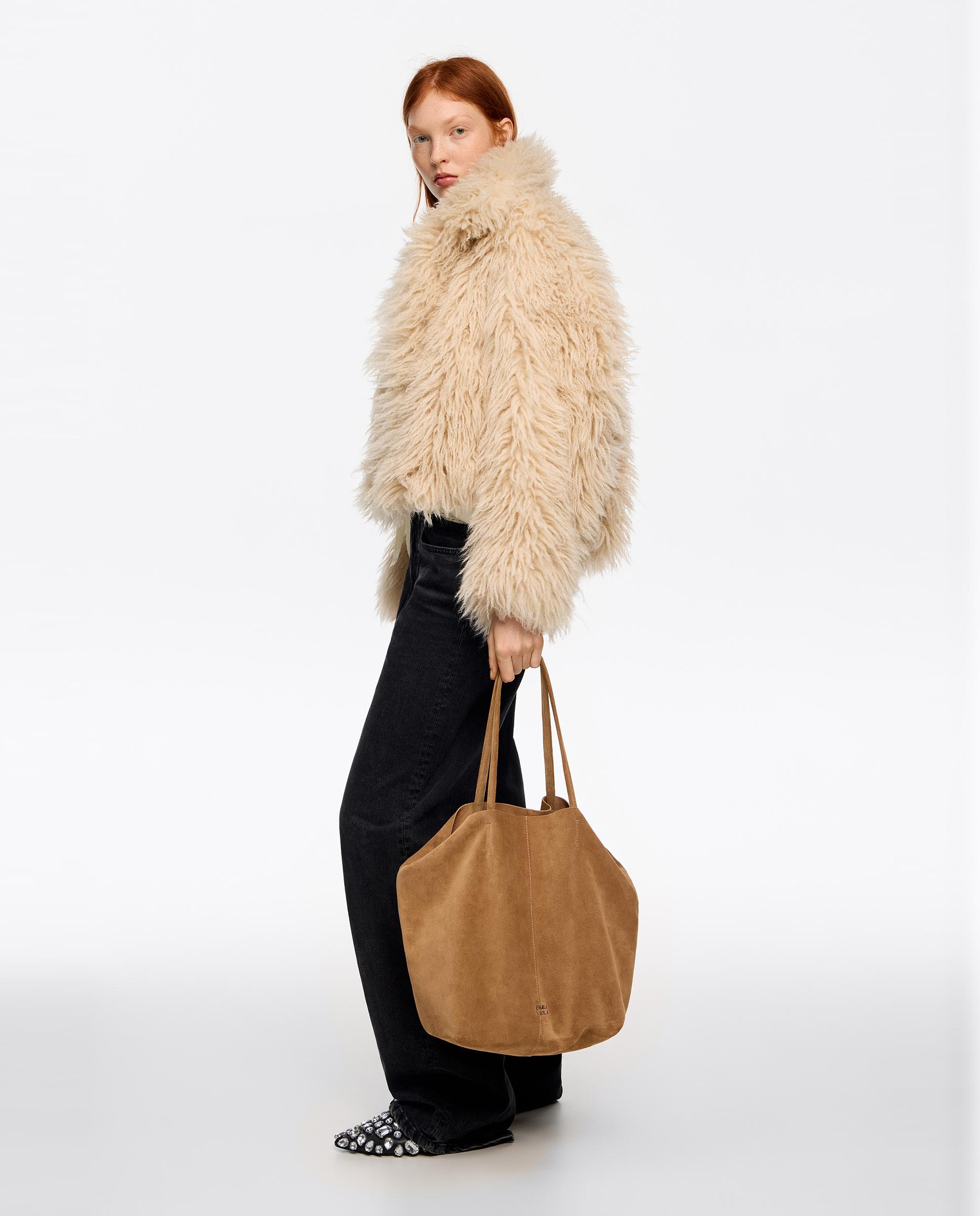 Mala de Ombro Shopper Grande em Camurça Camel-6