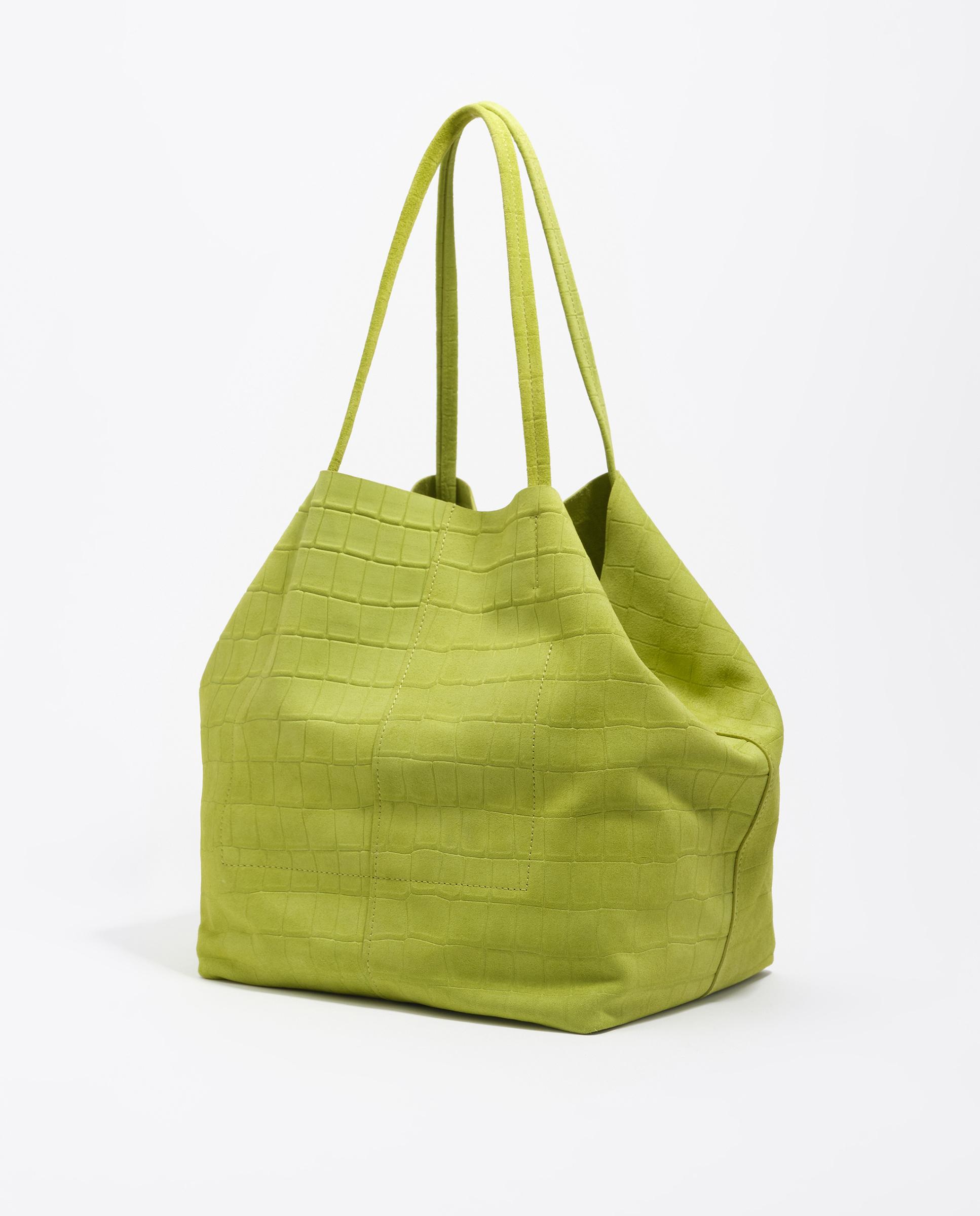 Mala de Ombro Shopper Grande em Camurça Verde-5