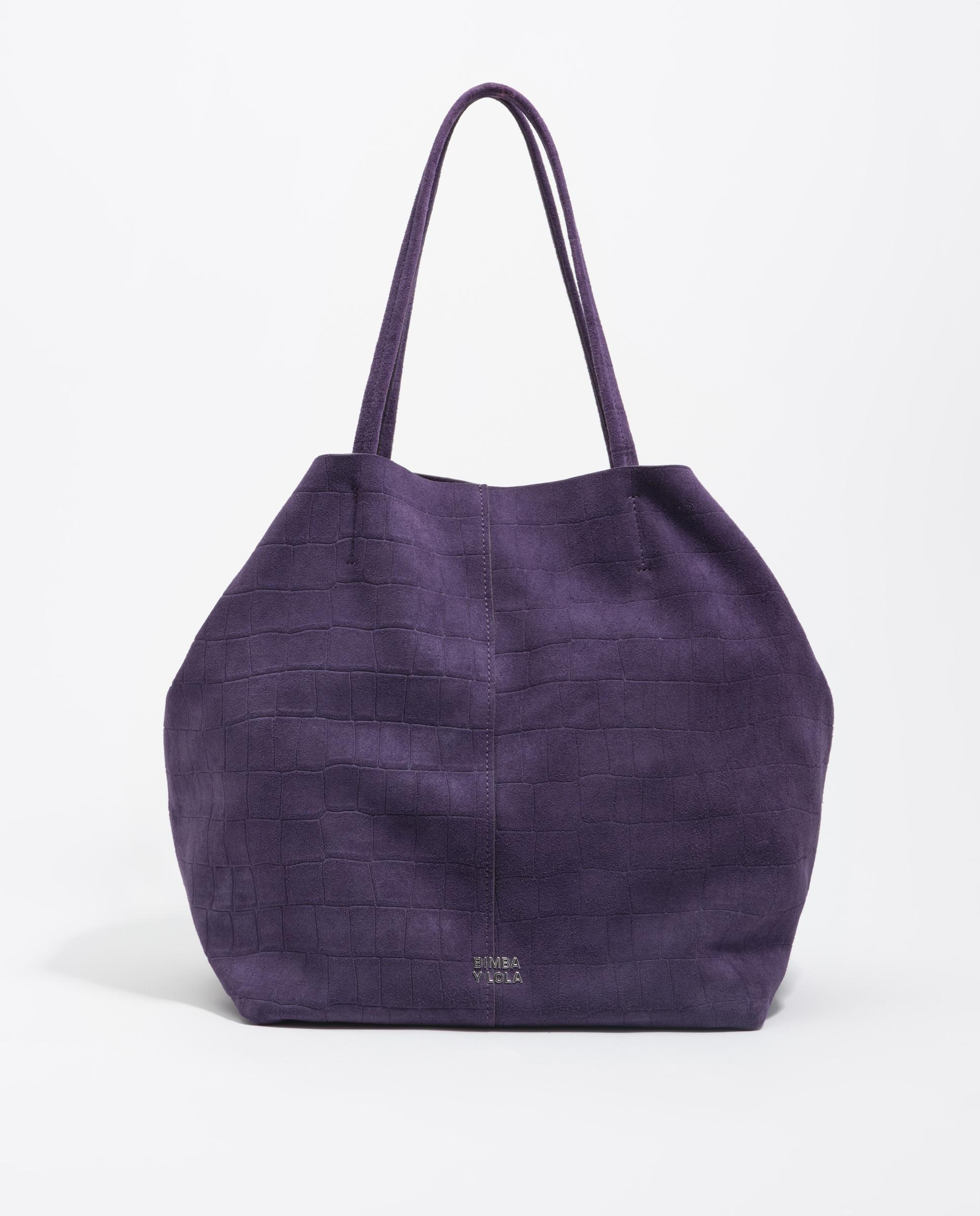 Mala de Ombro Shopper Grande em Camurça Roxo-1
