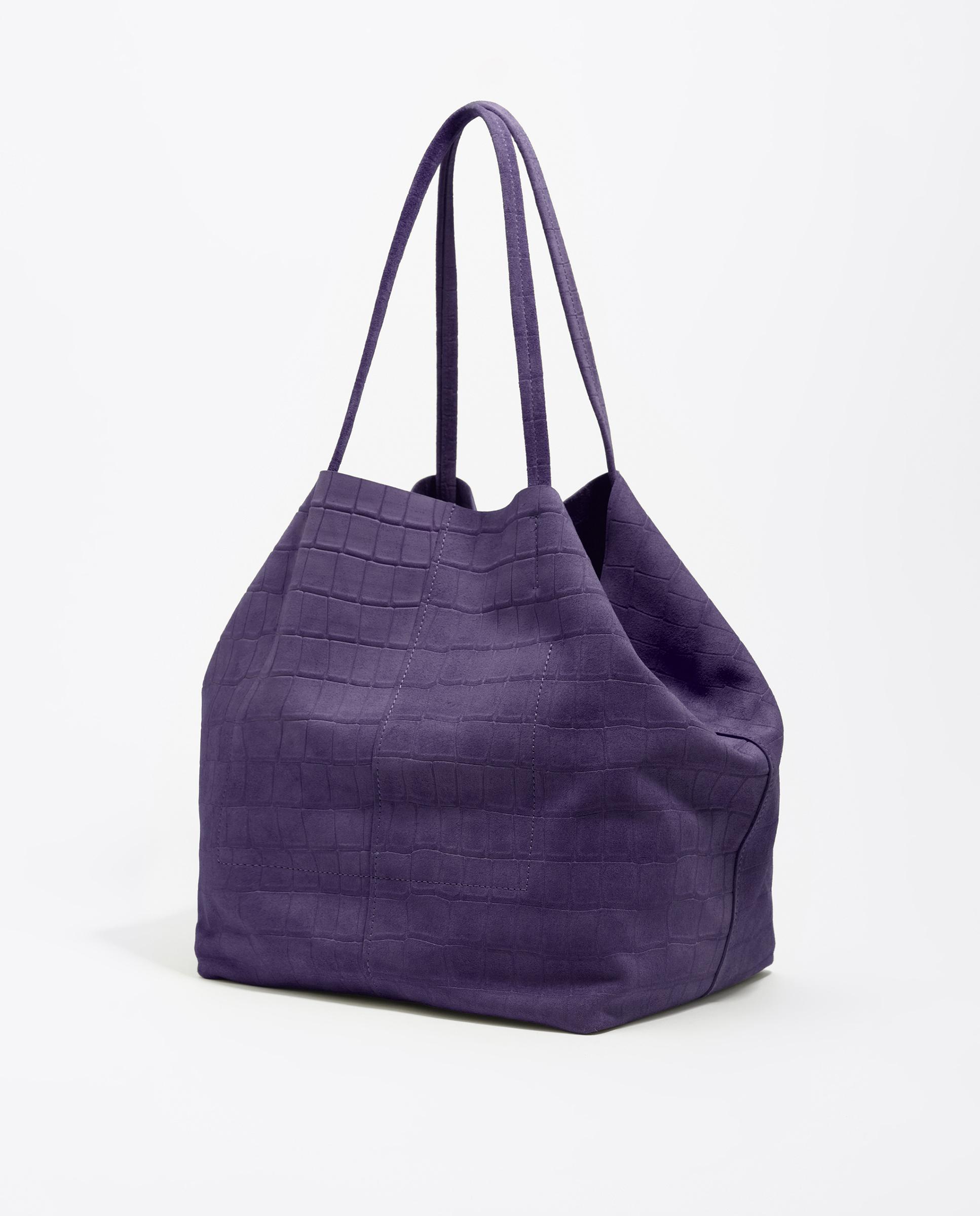 Mala de Ombro Shopper Grande em Camurça Roxo-5