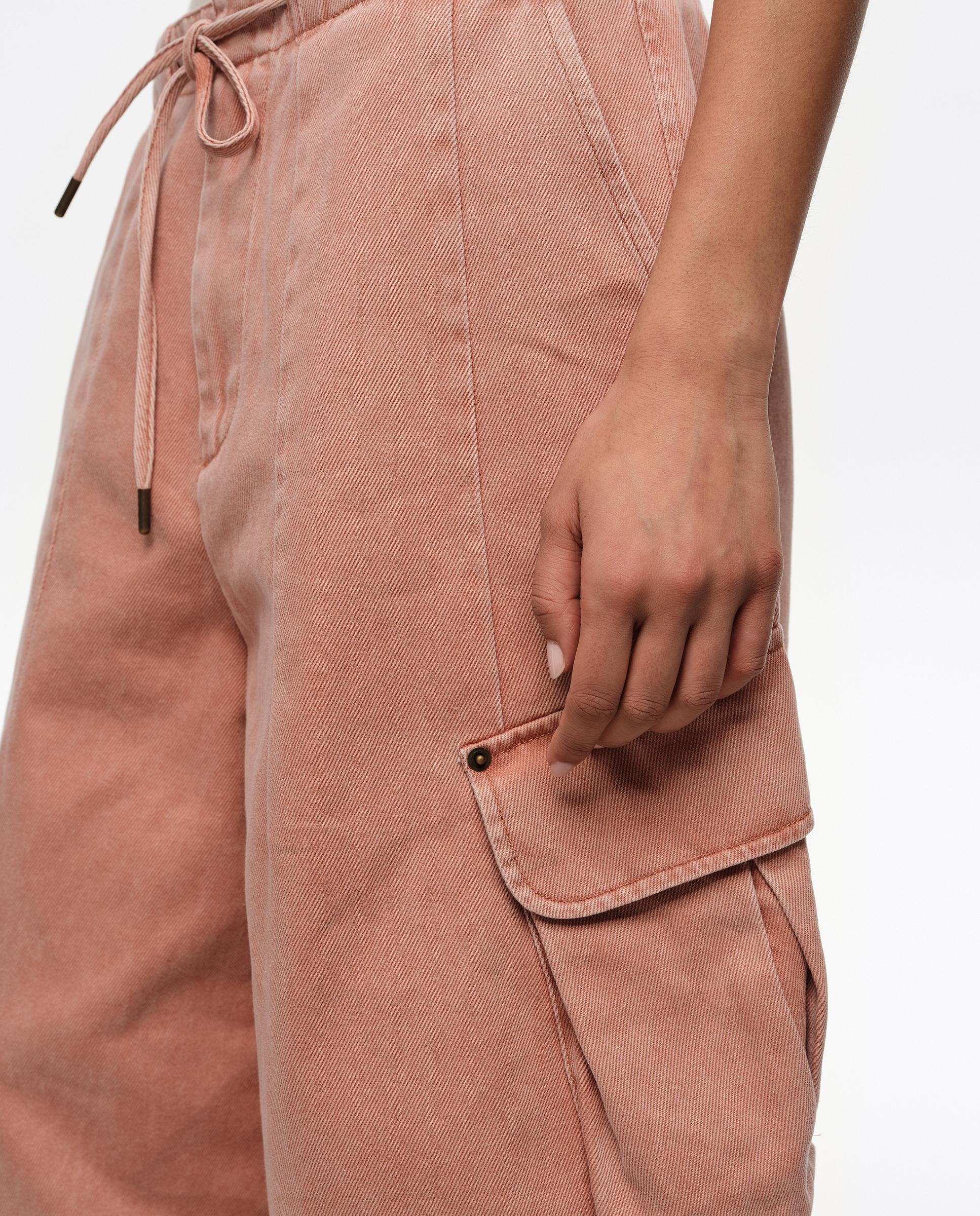Calças Retas Denim Cargo Laranja-4