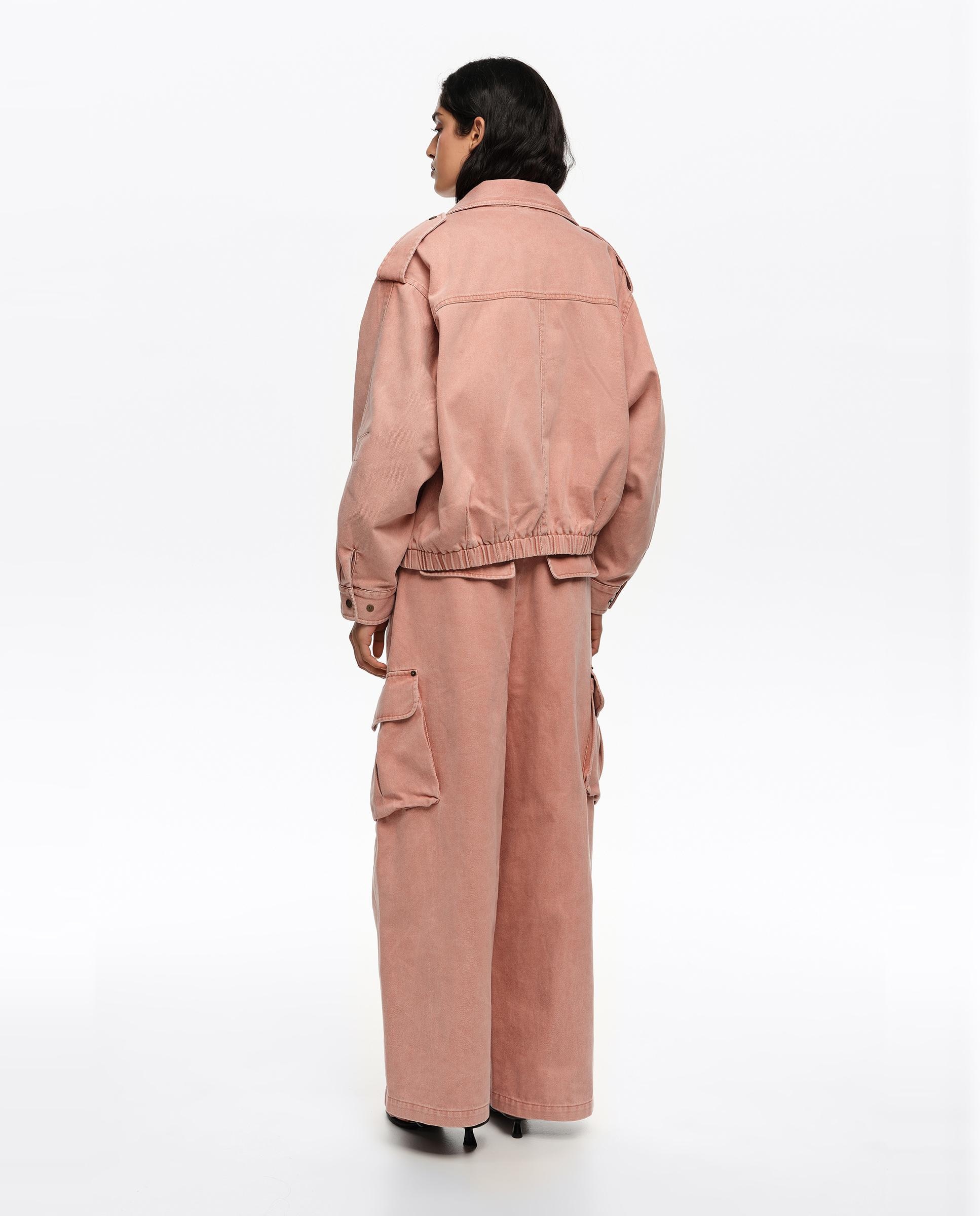 Calças Retas Denim Cargo Laranja-6