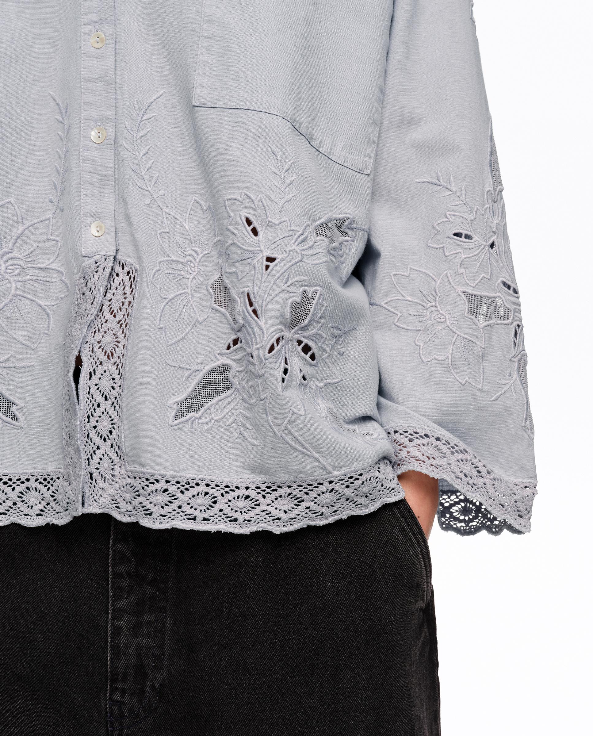 Camisa Oversize com Algodão e Bordados Azul-claro-3