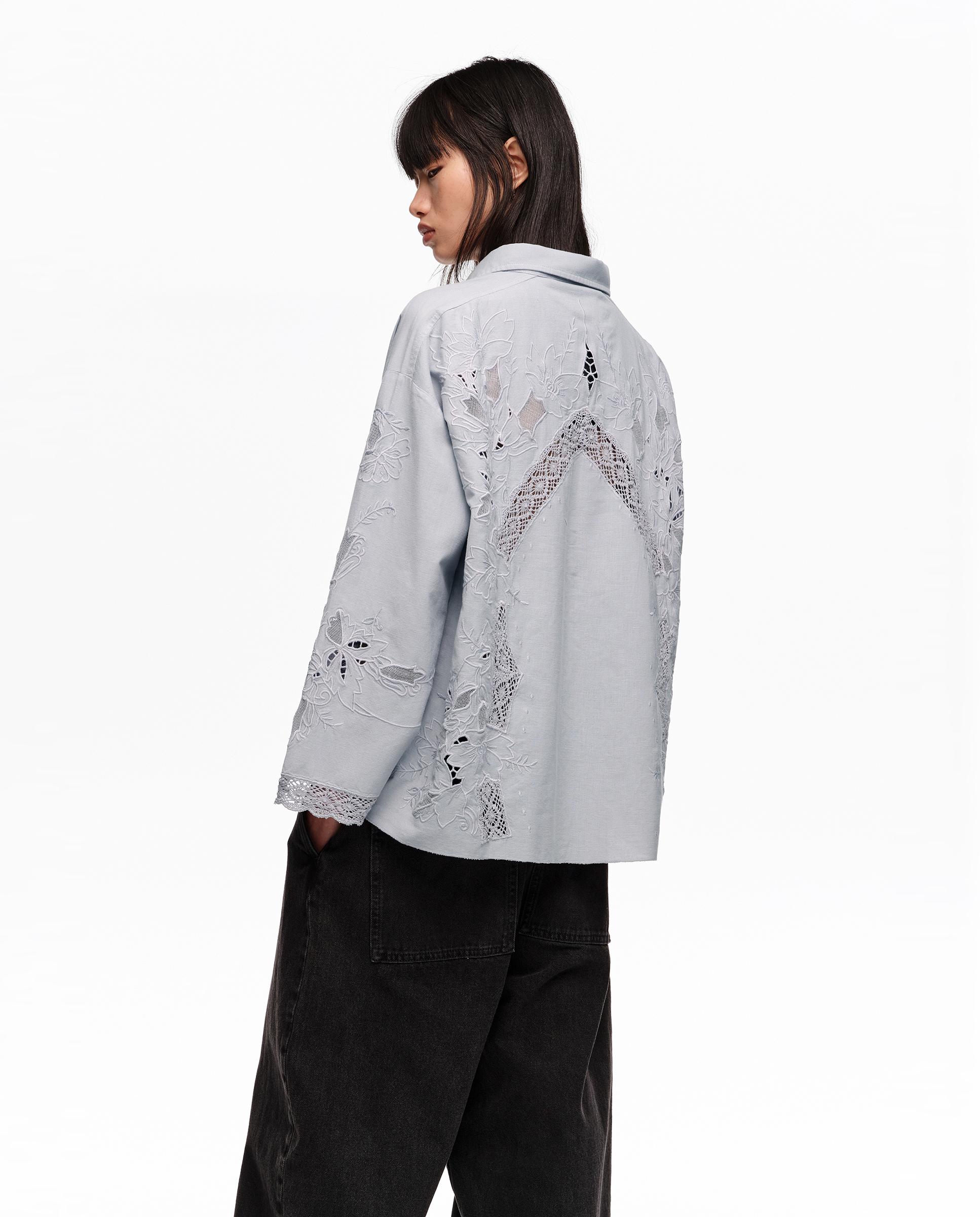 Camisa Oversize com Algodão e Bordados Azul-claro-5