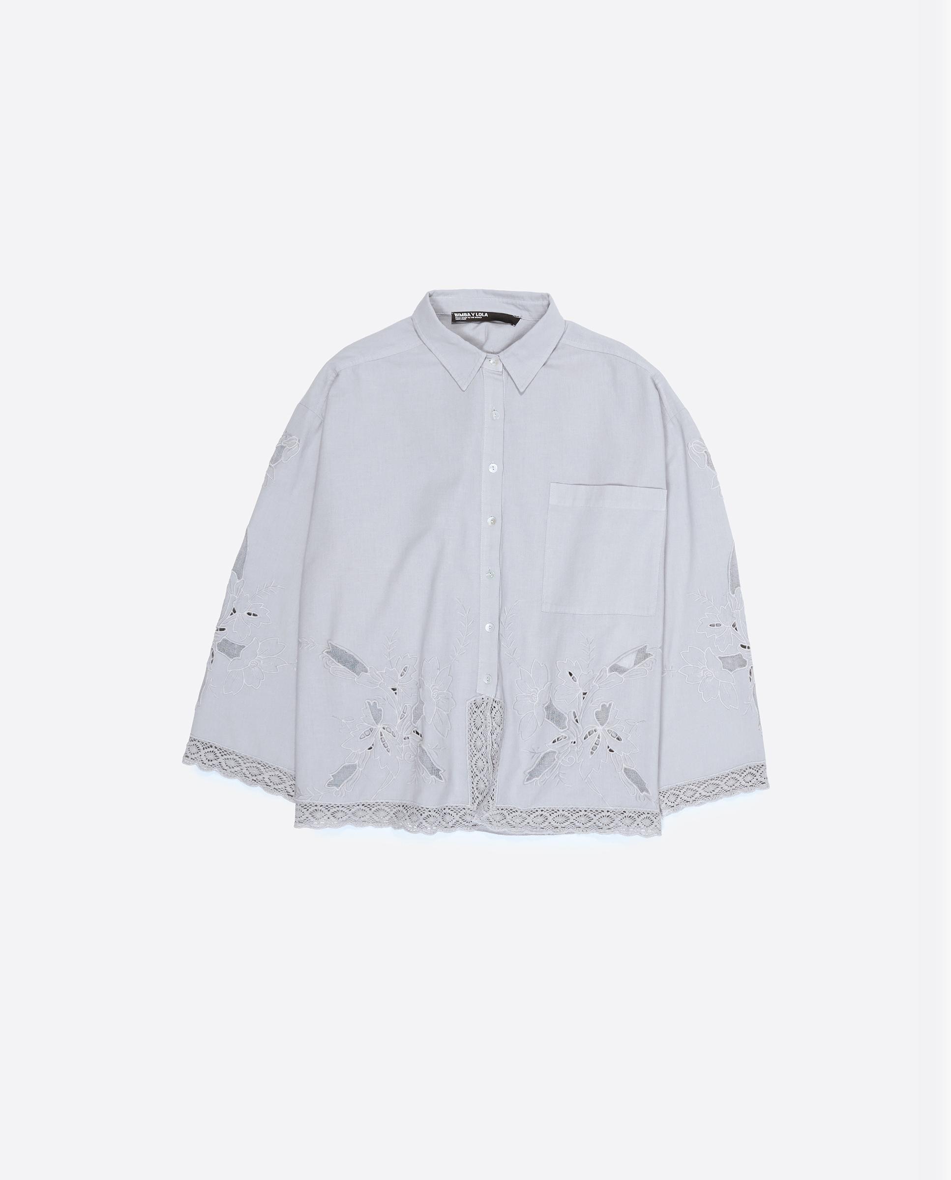 Camisa Oversize com Algodão e Bordados Azul-claro-6