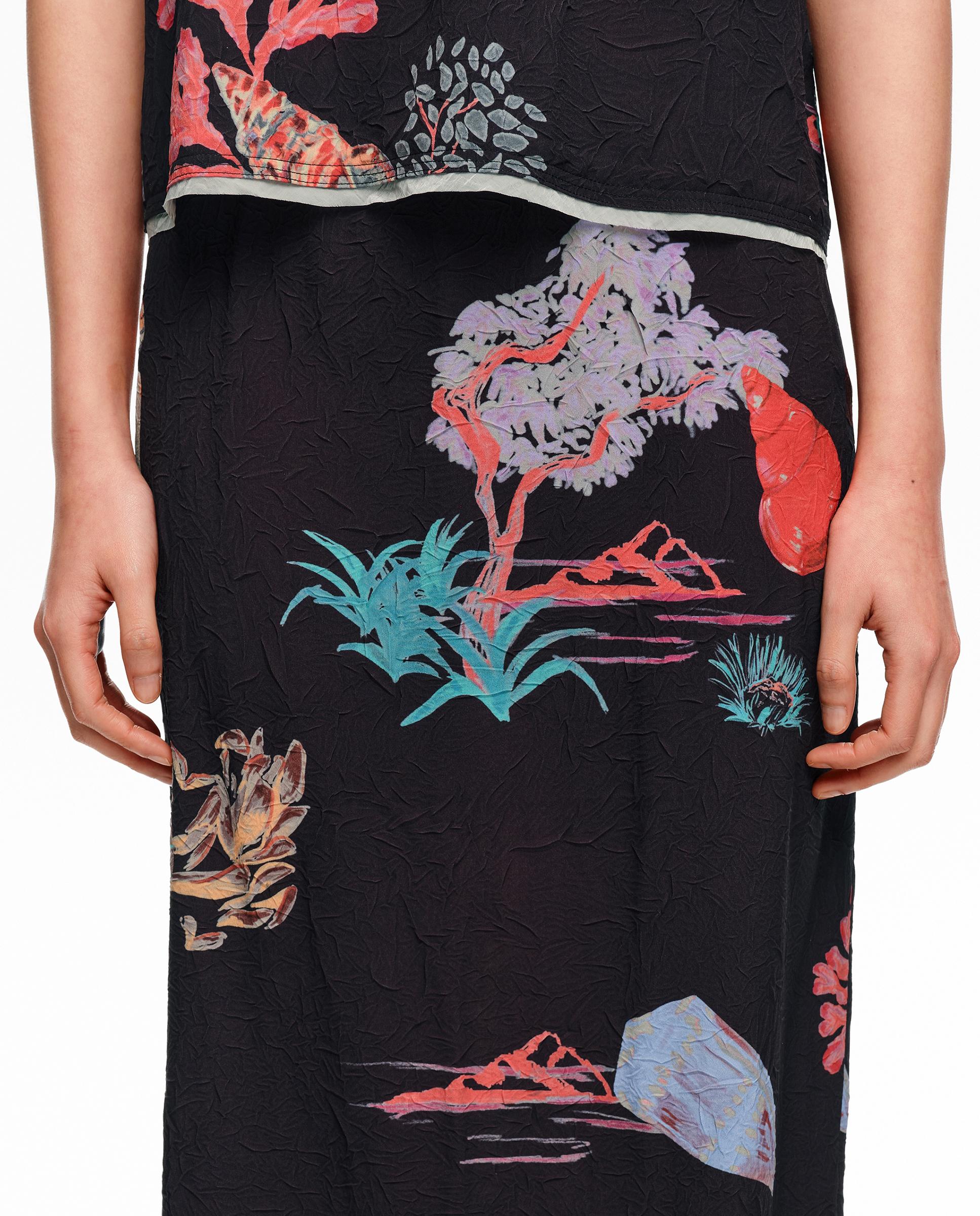 Saia Midi Efeito Enrugado com Estampados Preto-2
