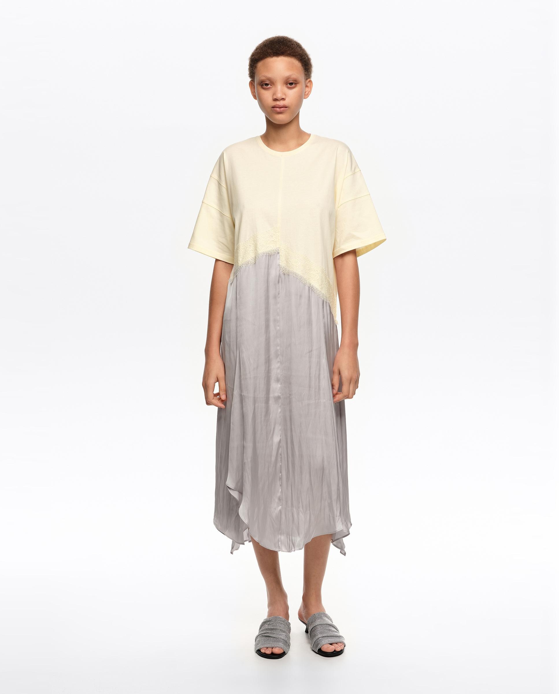 Imagem 0 de Vestido Midi Bimaterial Irregular