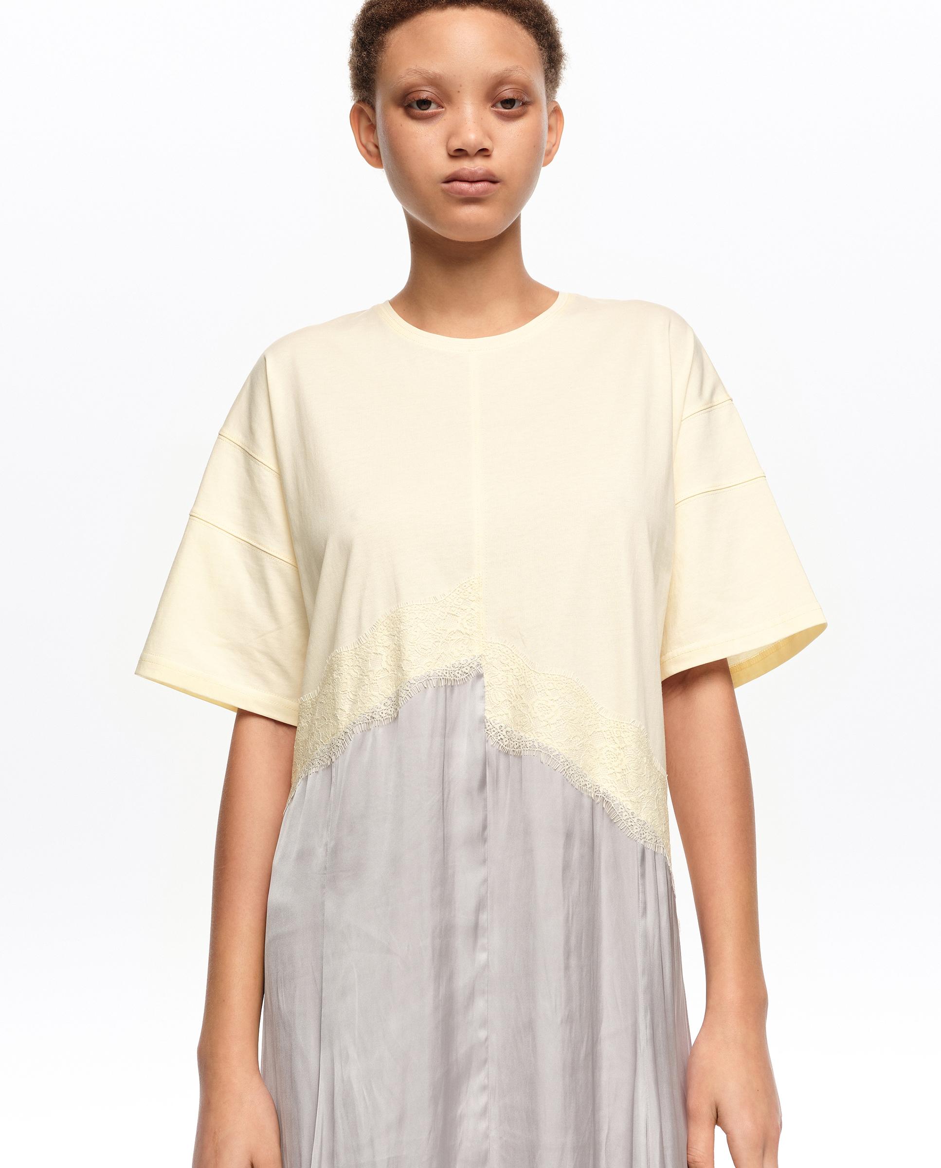 Vestido Midi Bimaterial Irregular Cinzento / Branco-2