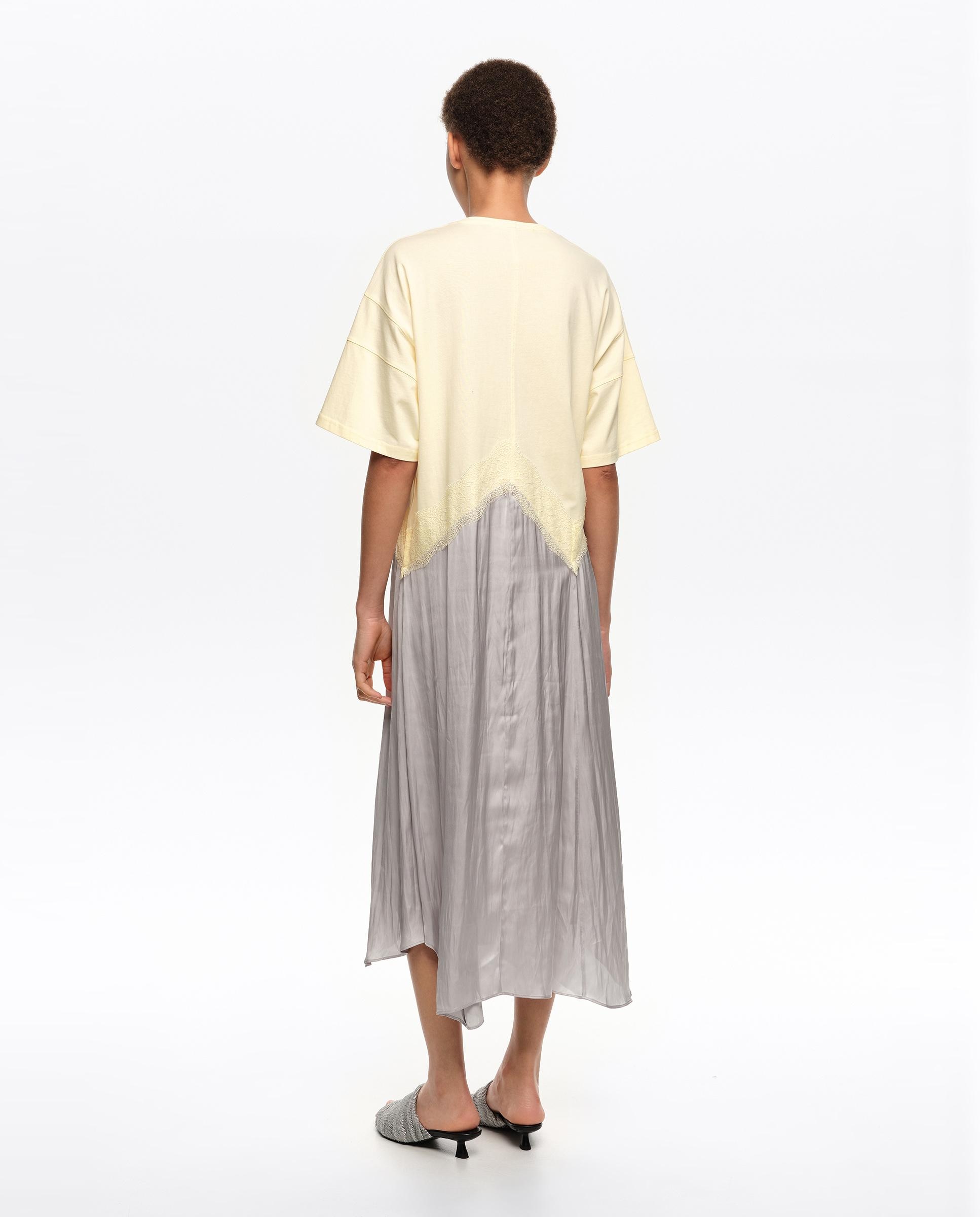 Vestido Midi Bimaterial Irregular Cinzento / Branco-4