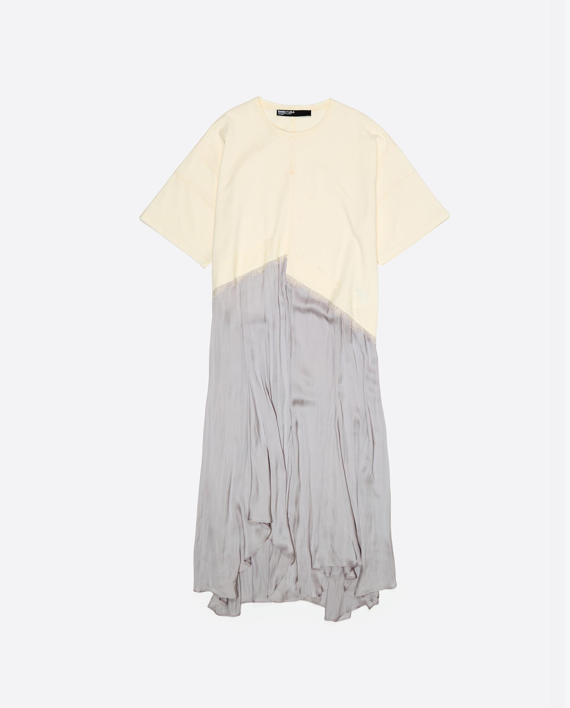 Vestido Midi Bimaterial Irregular Cinzento / Branco-5