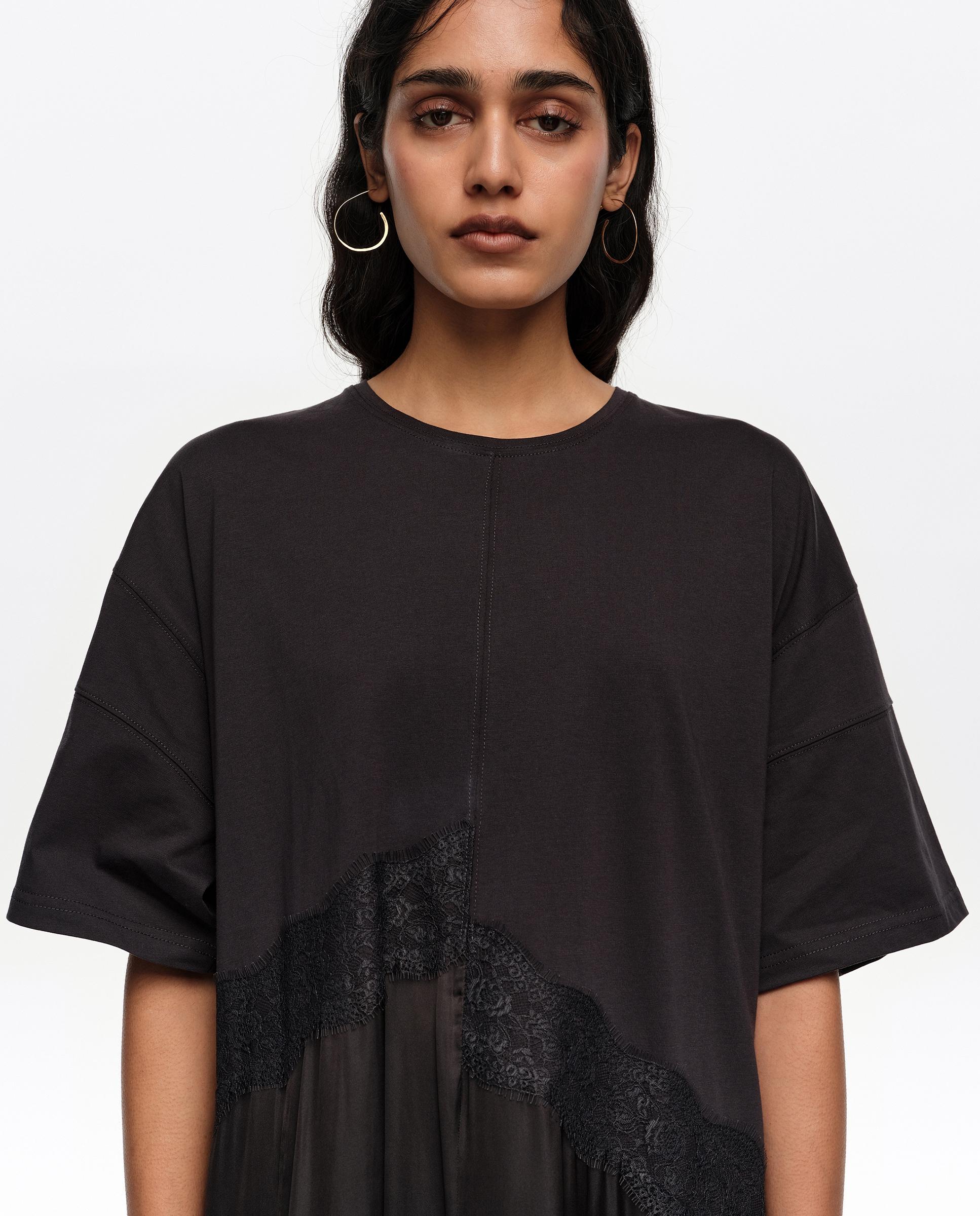 Vestido Bimaterial Irregular Preto-2