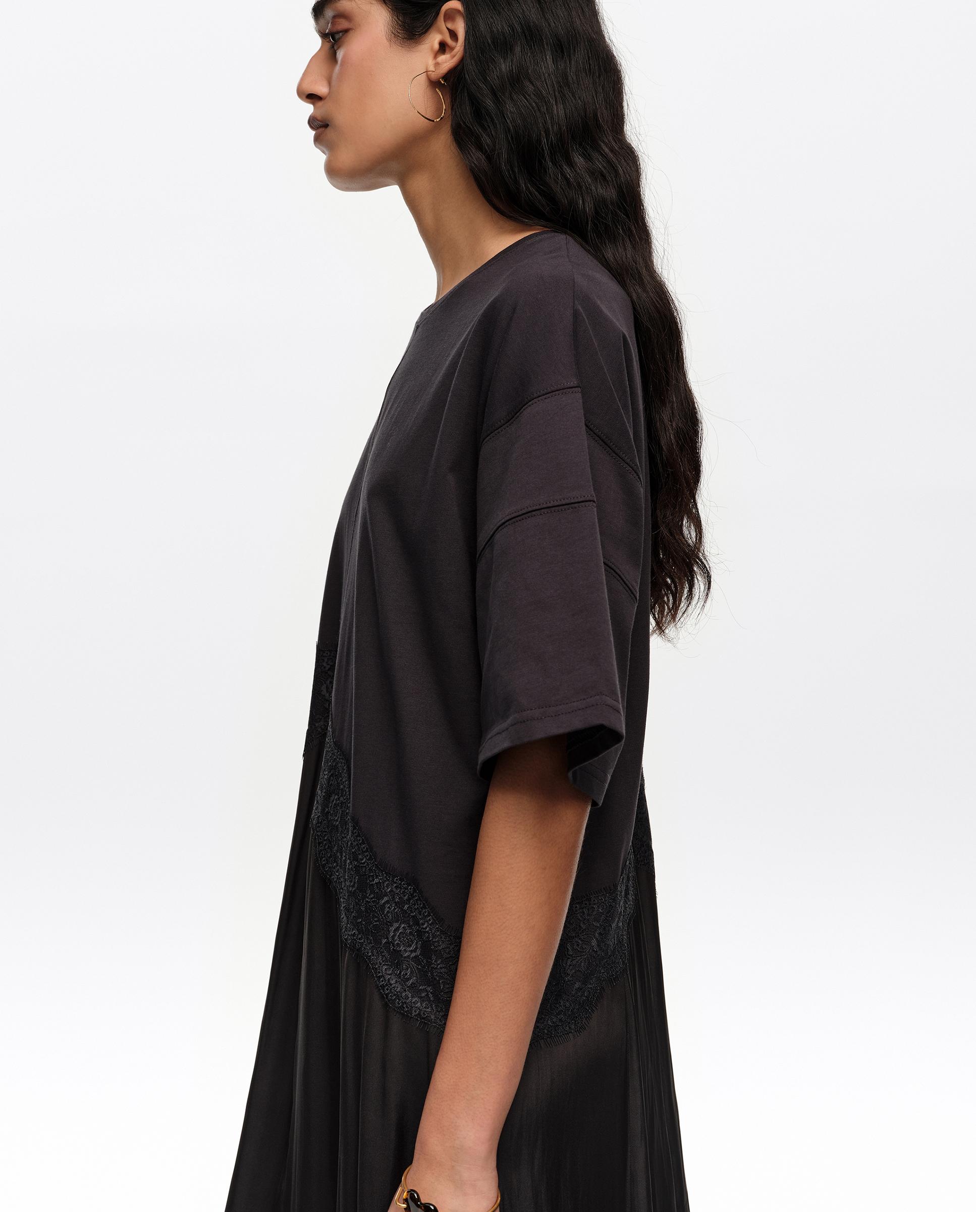 Vestido Bimaterial Irregular Preto-3