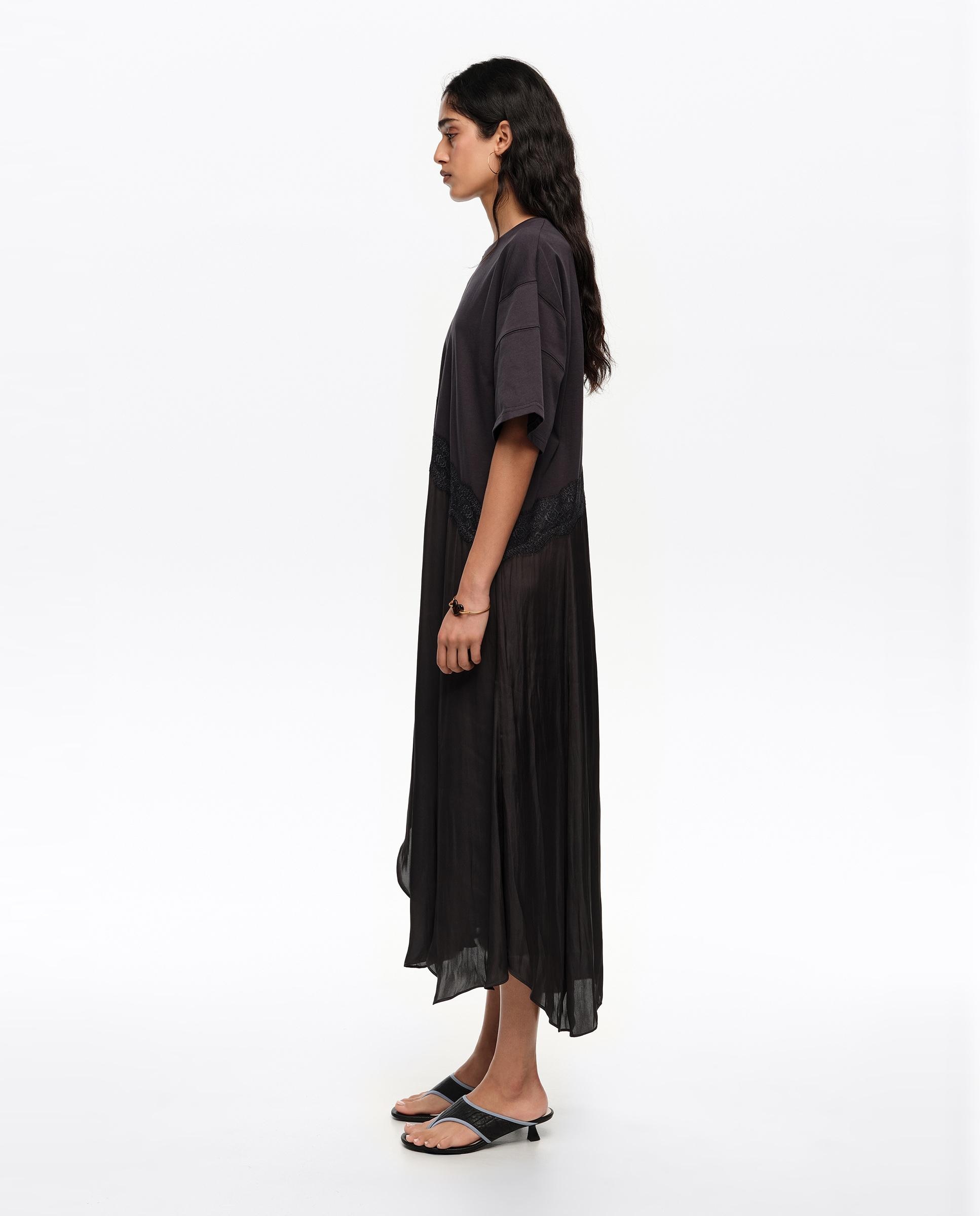 Vestido Bimaterial Irregular Preto-4