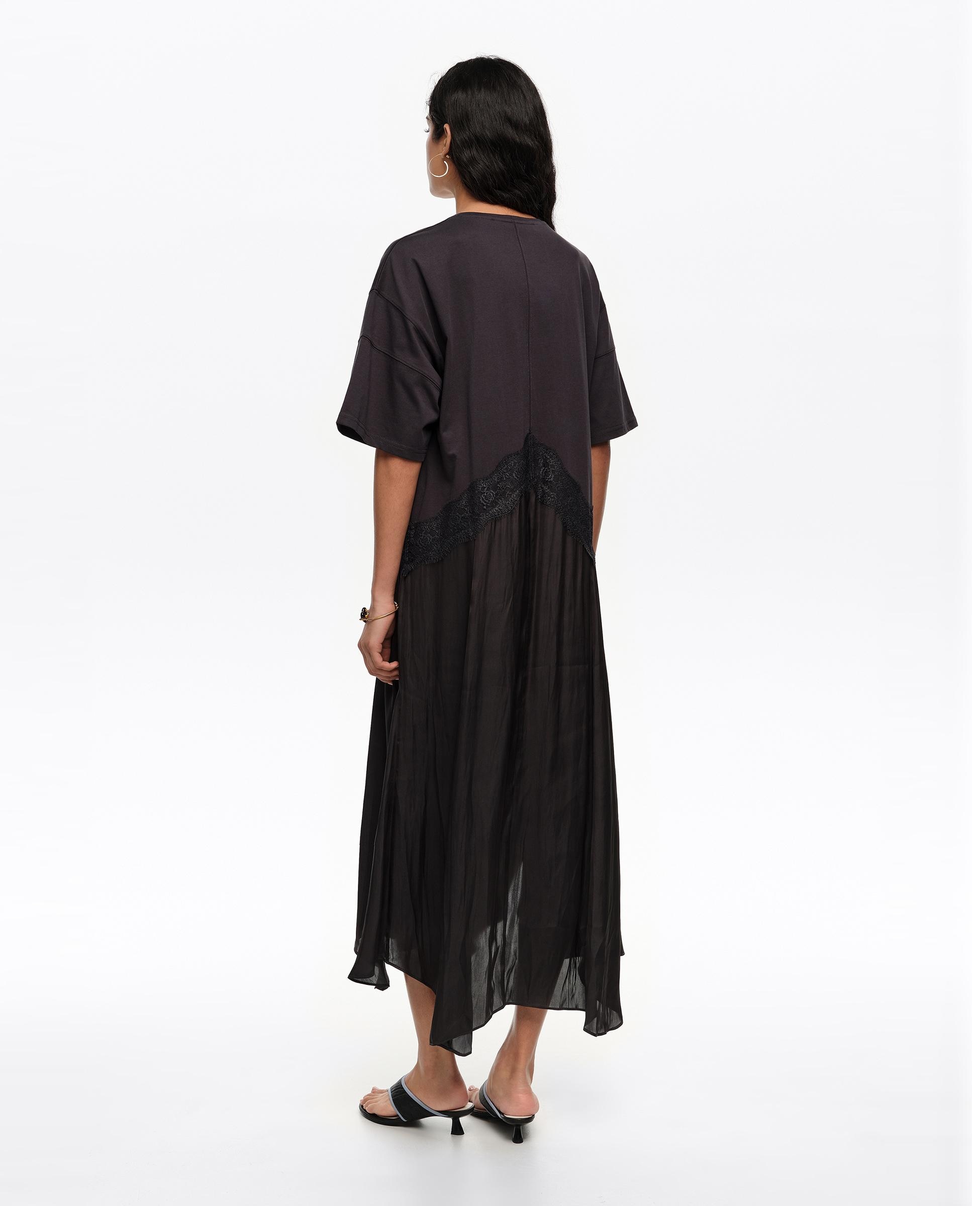Vestido Bimaterial Irregular Preto-5