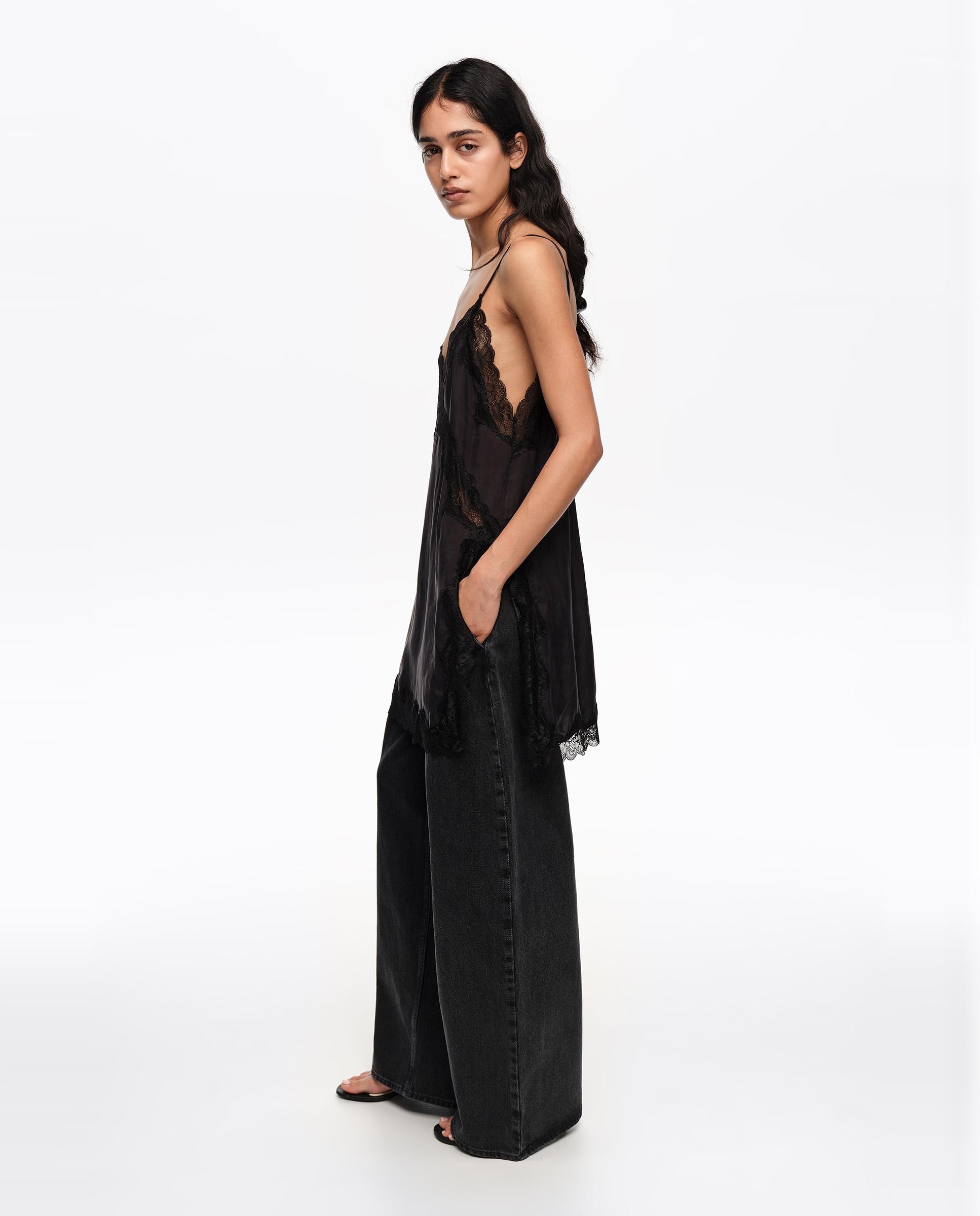 Calças Retas Denim Wide Leg Preto-4