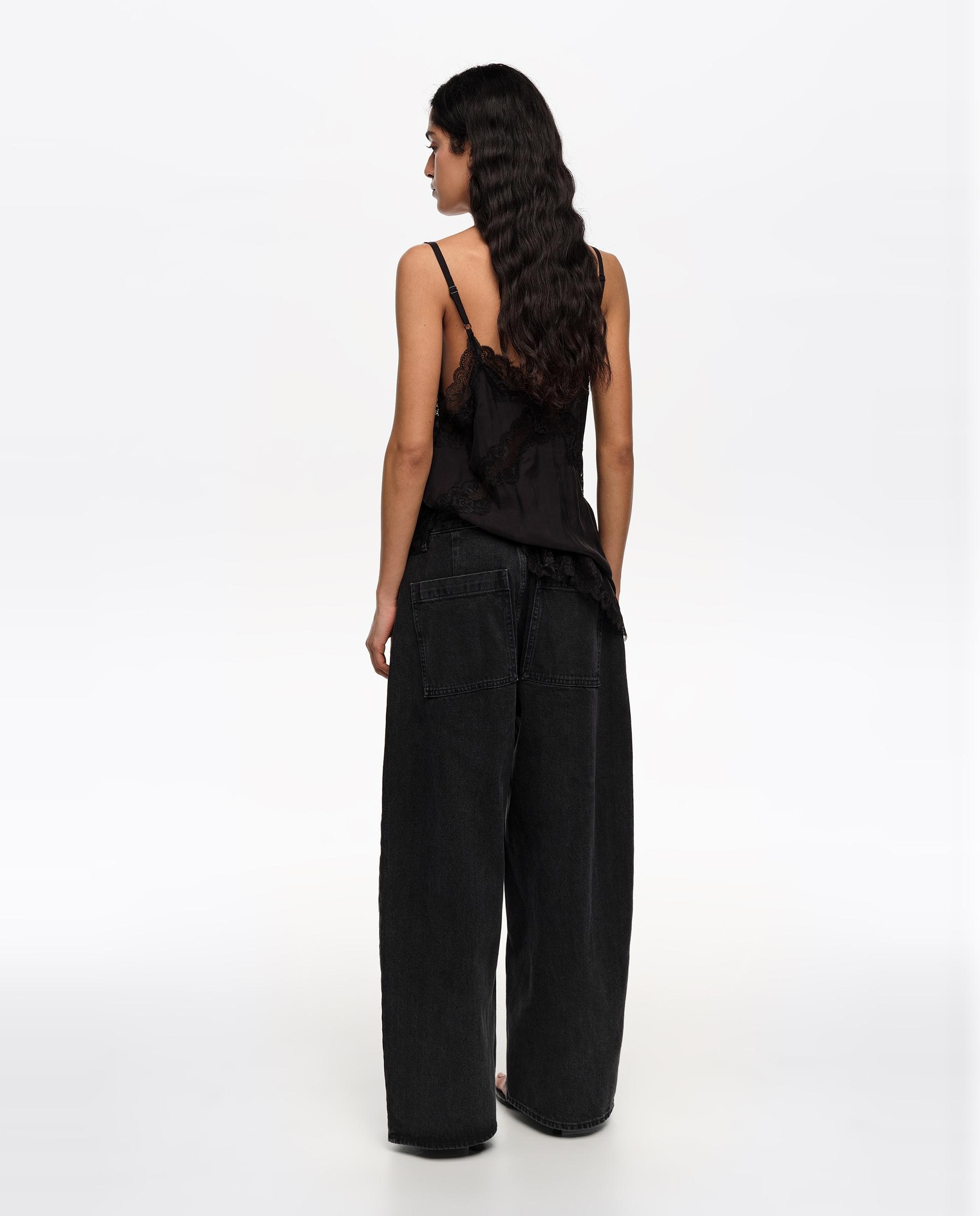 Calças Retas Denim Wide Leg Preto-5