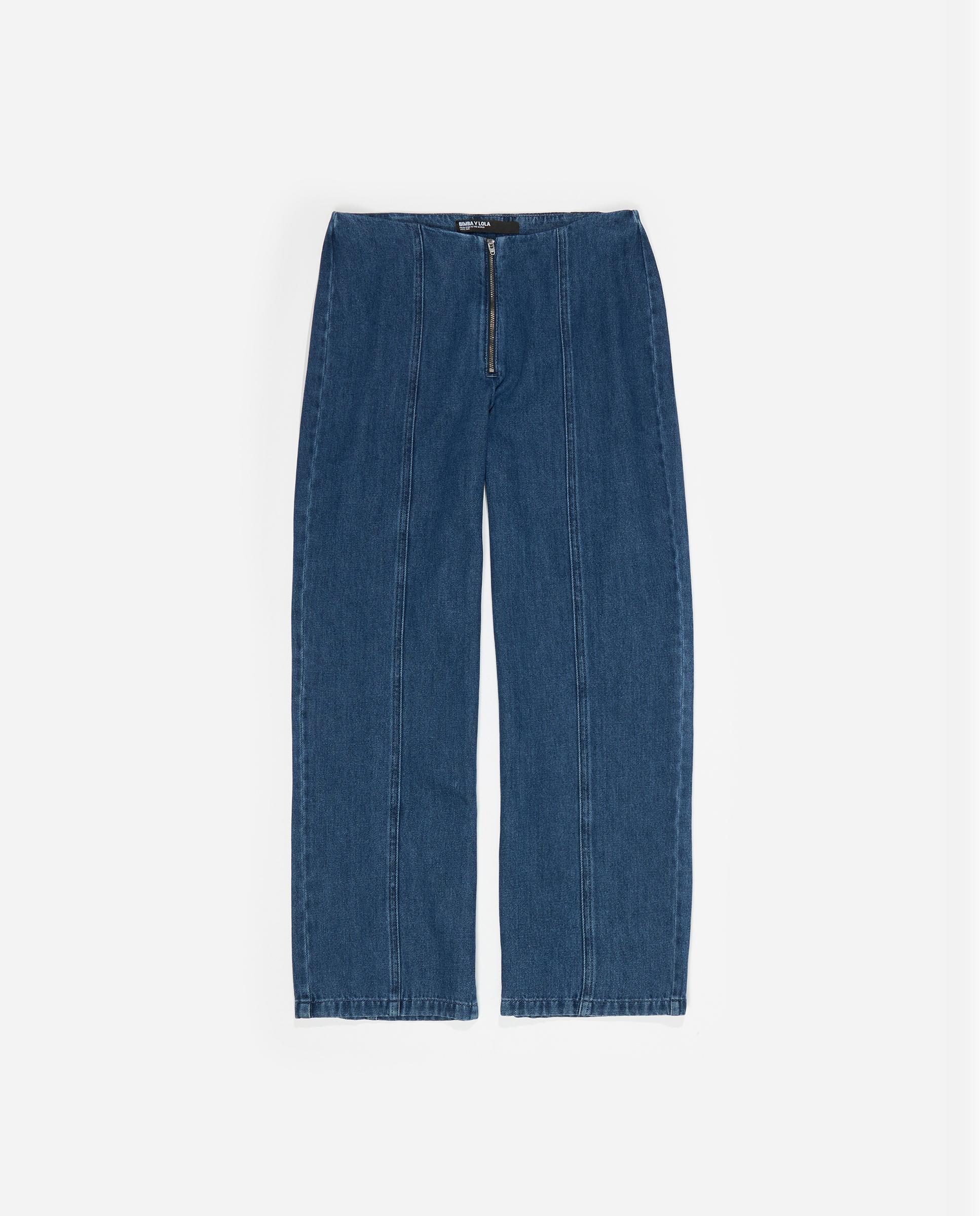 Imagem 0 de Calças Retas com Fecho Zip Denim