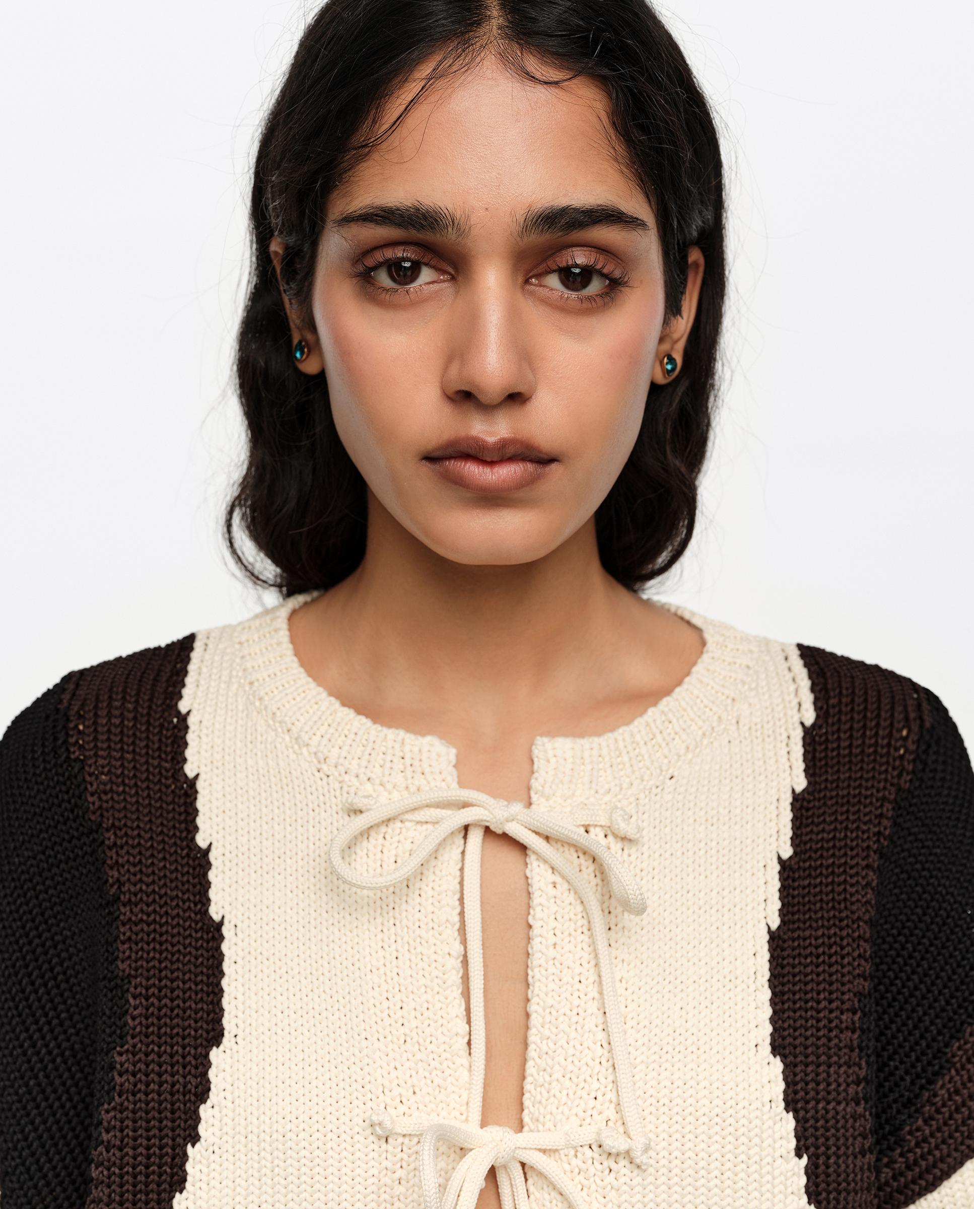 Cardigan com Laços Tricolor Cru-2