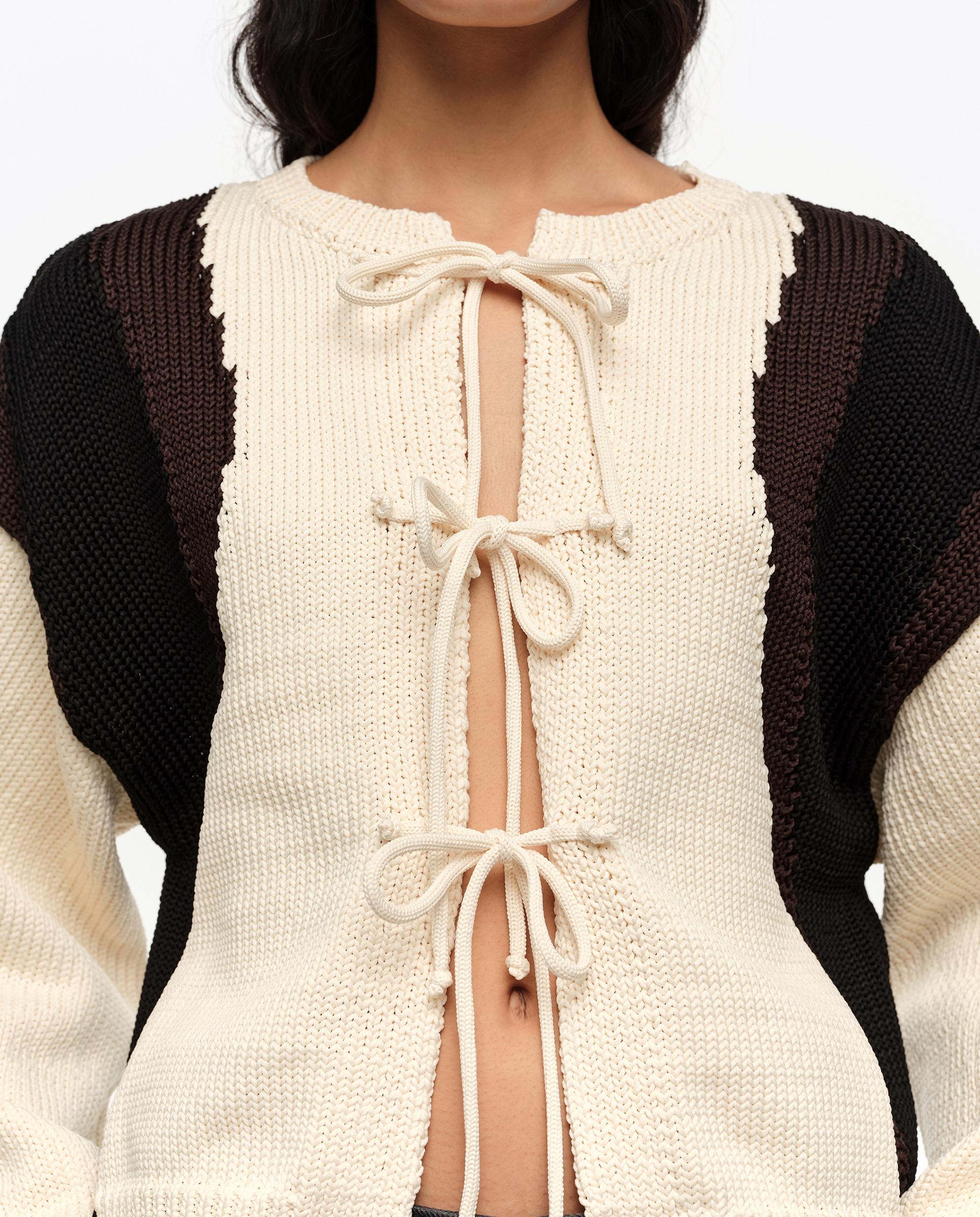 Cardigan com Laços Tricolor Cru-3