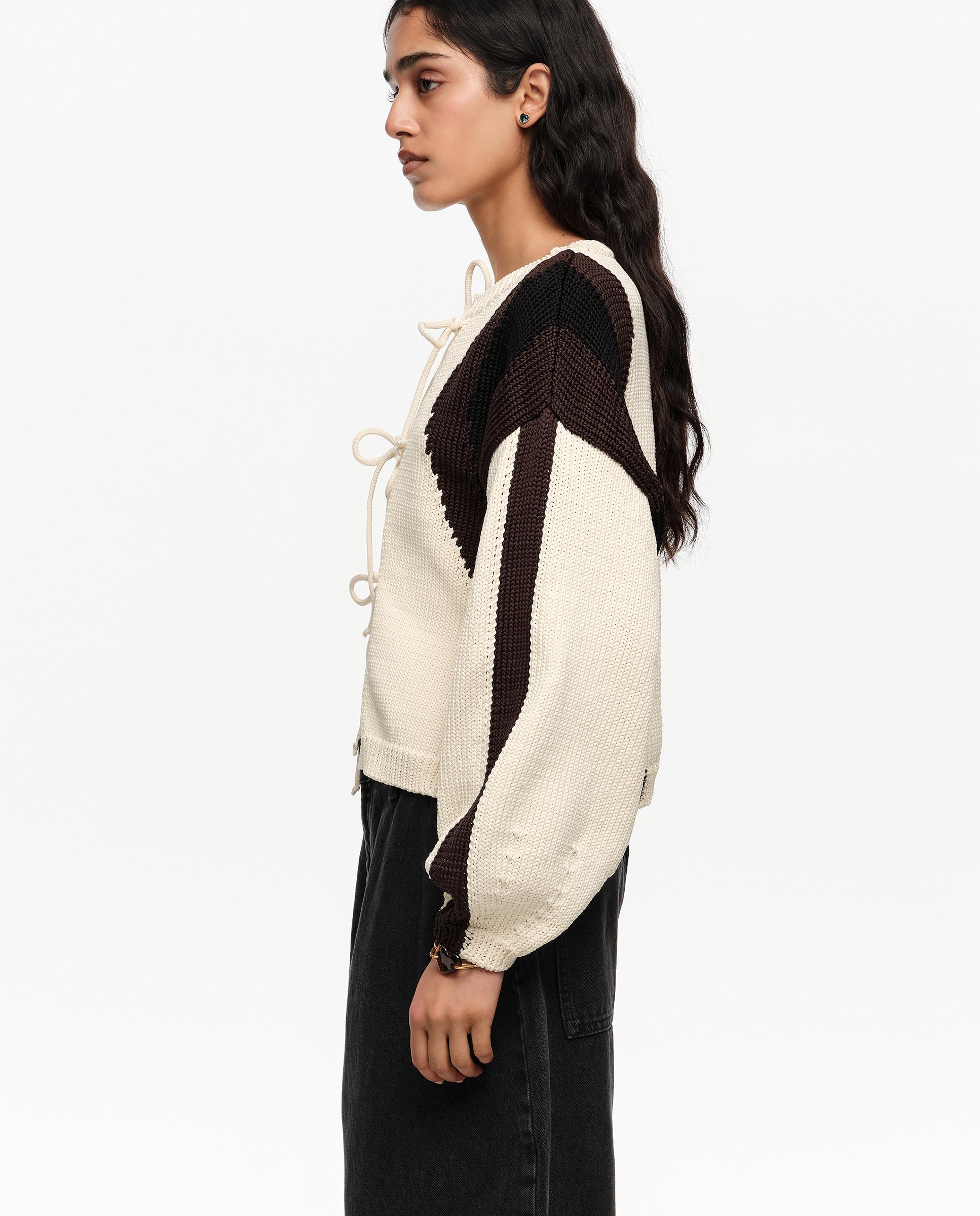 Cardigan com Laços Tricolor Cru-4