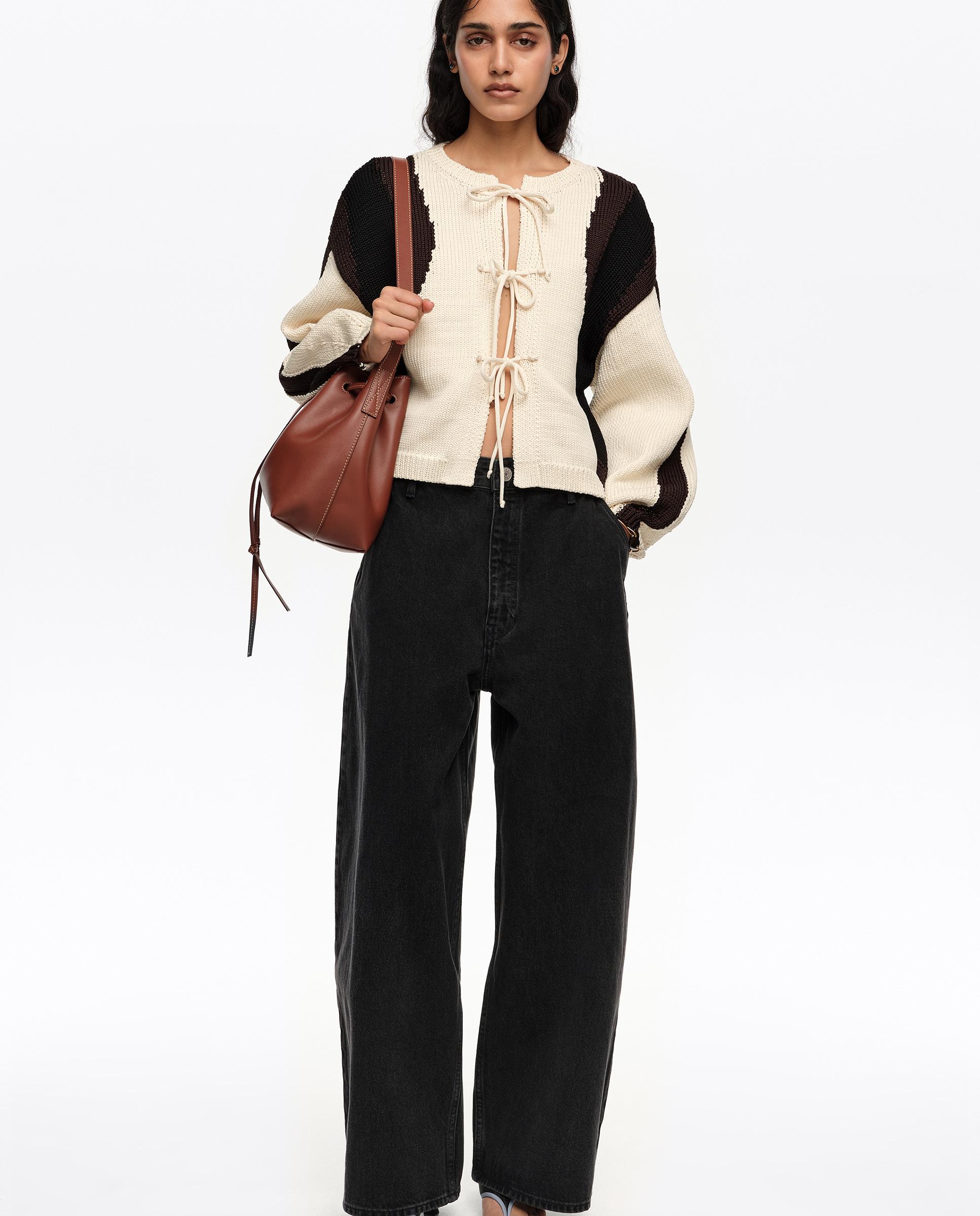 Cardigan com Laços Tricolor Cru-7