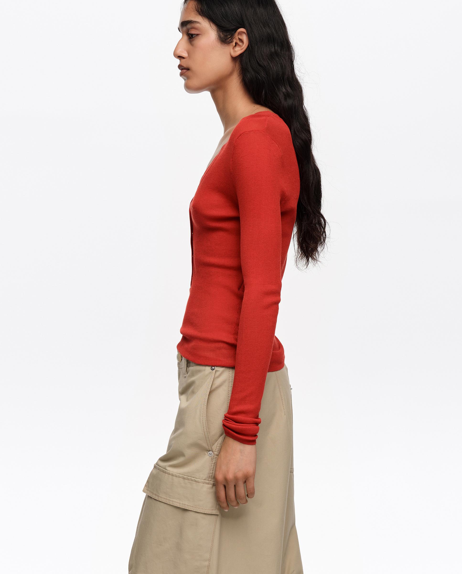 Camisola Ajustada em Canelado Vermelho-3