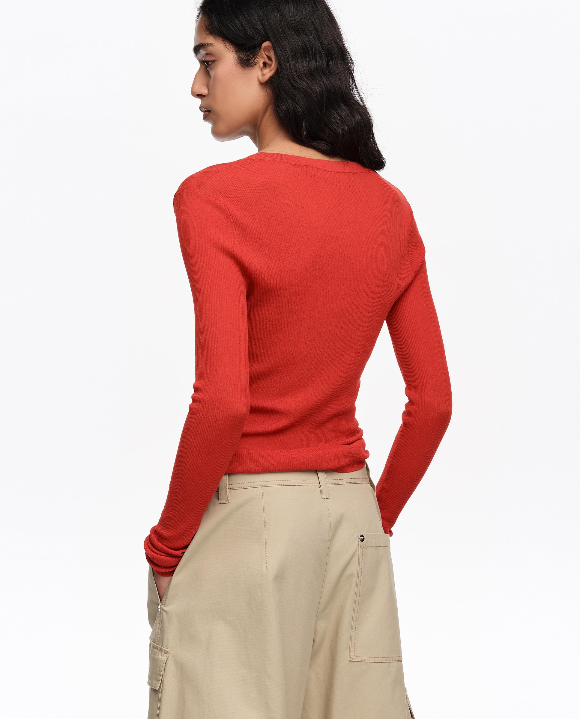 Camisola Ajustada em Canelado Vermelho-4