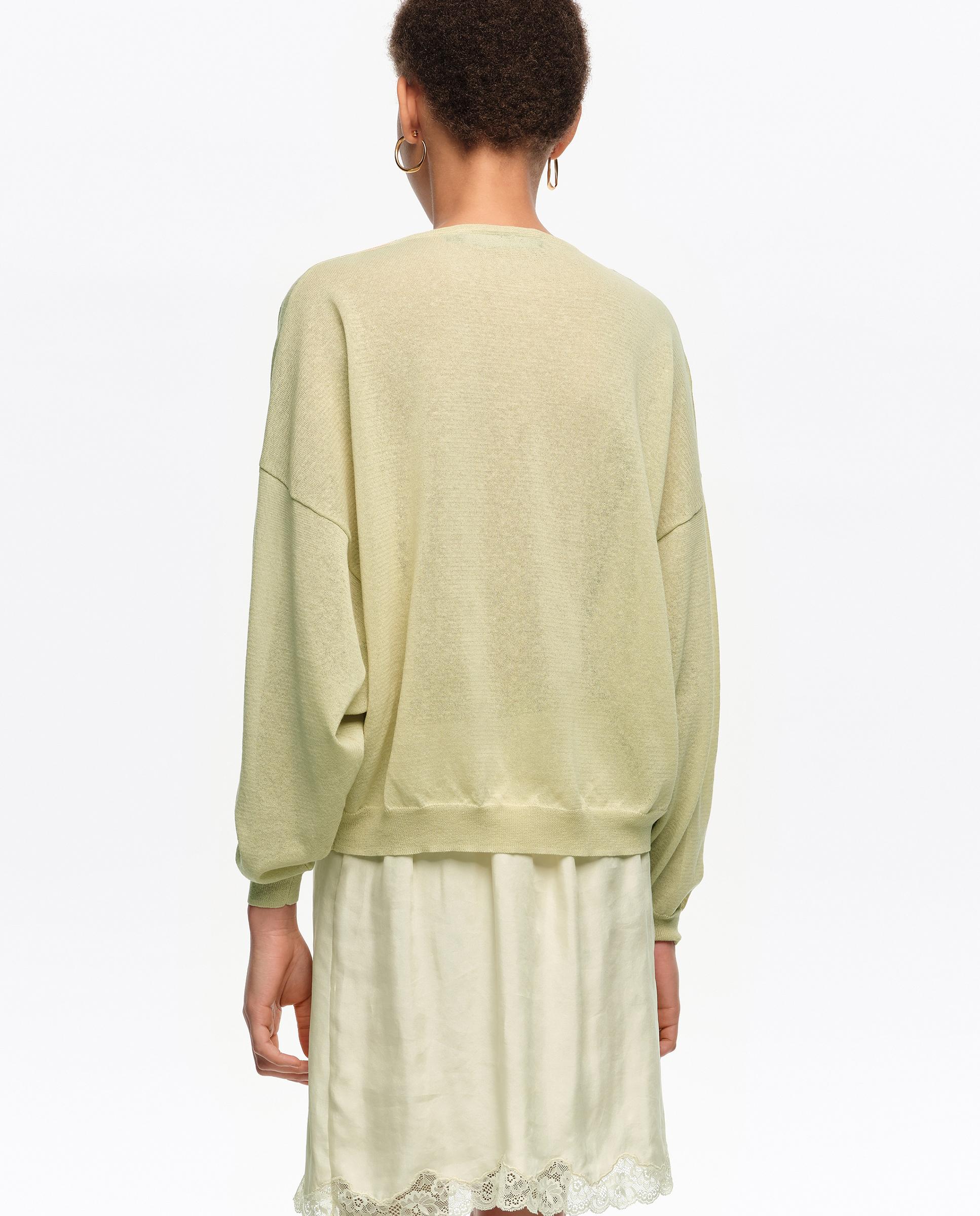 Camisola Curta de Renda em Algodão e Linho Verde-claro-4