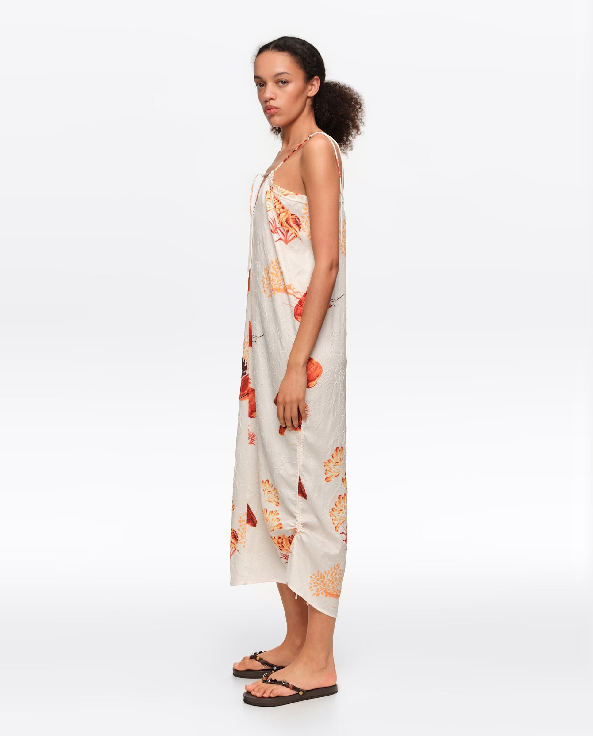 Vestido Midi de Alças Ajustáveis Tartaruga Laranja-3