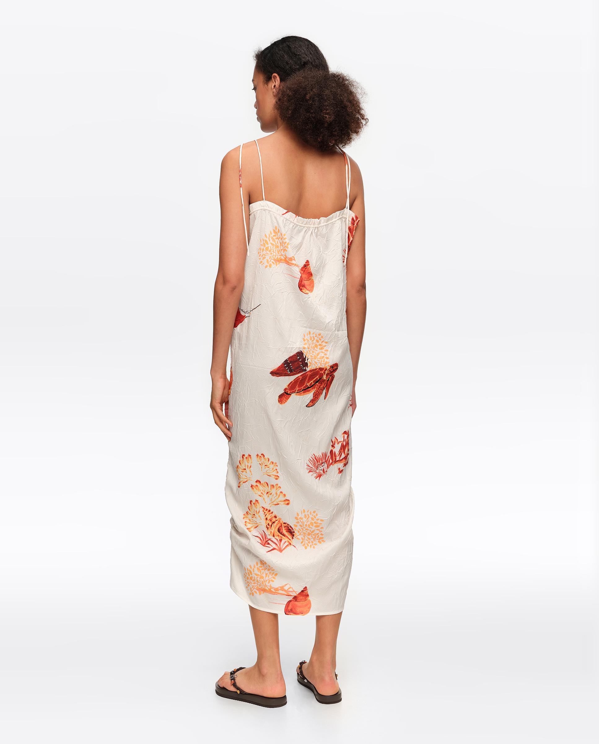 Vestido Midi de Alças Ajustáveis Tartaruga Laranja-4