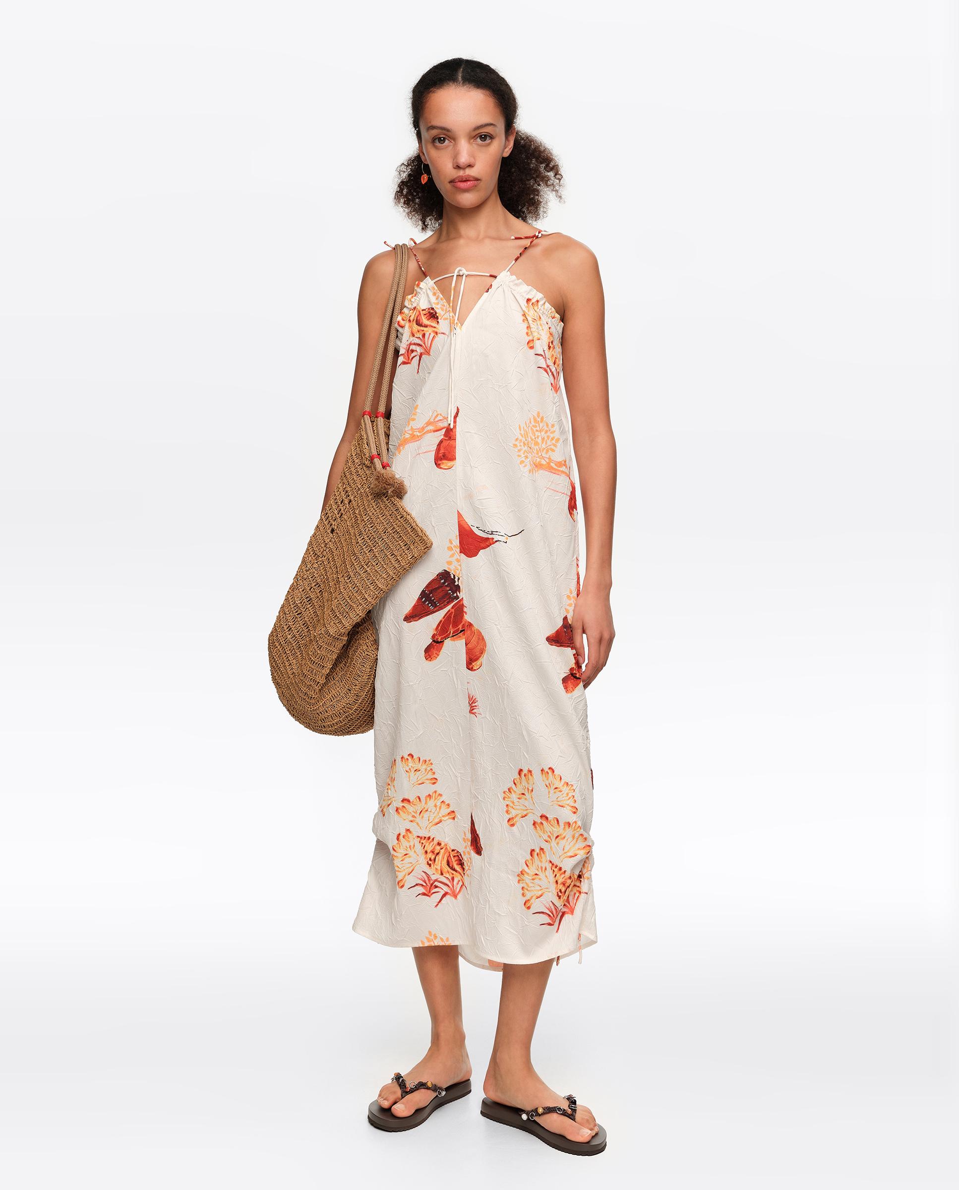 Vestido Midi de Alças Ajustáveis Tartaruga Laranja-6