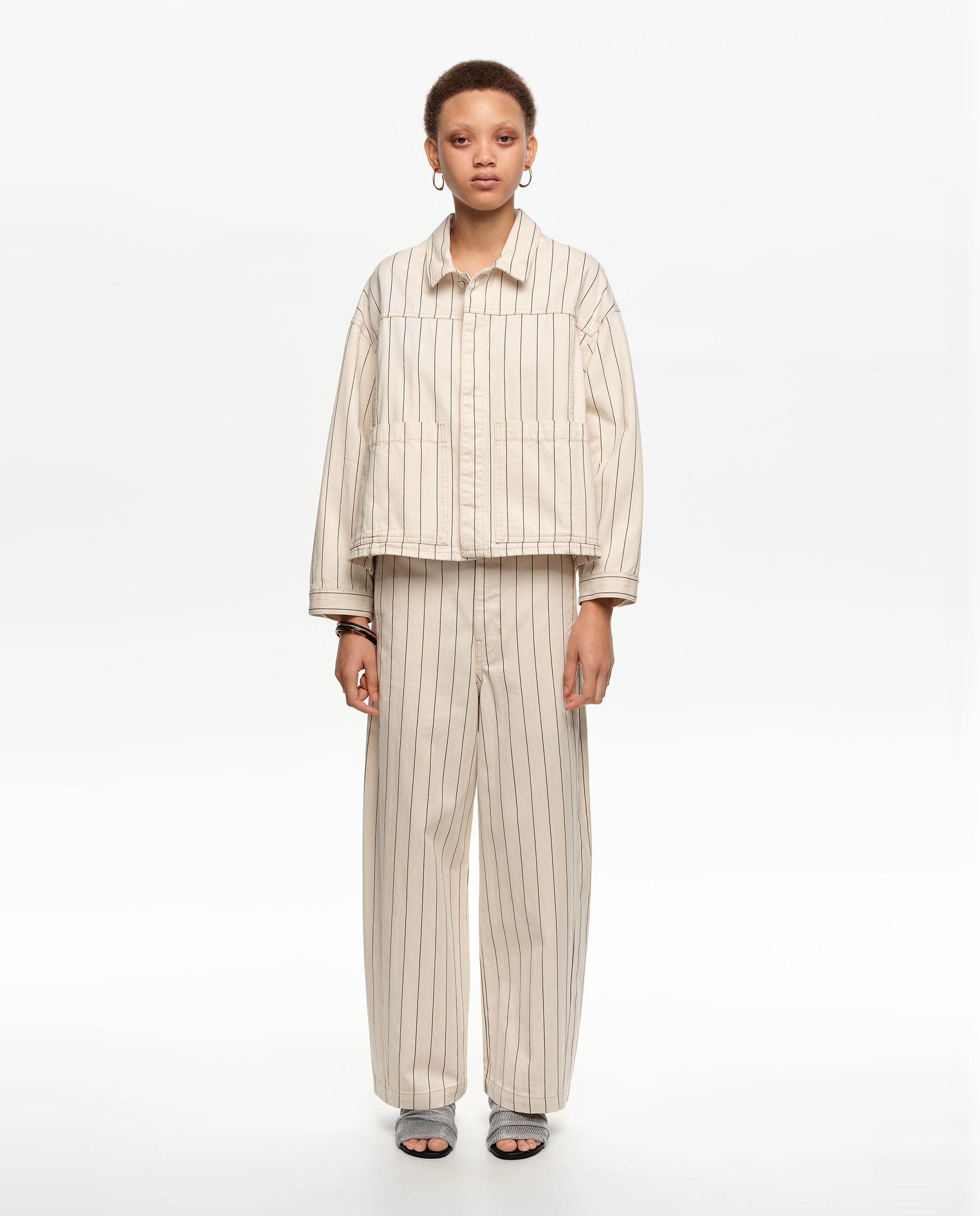 Imagem 0 de Calças com Corte a Direito Barrel Denim Às Riscas