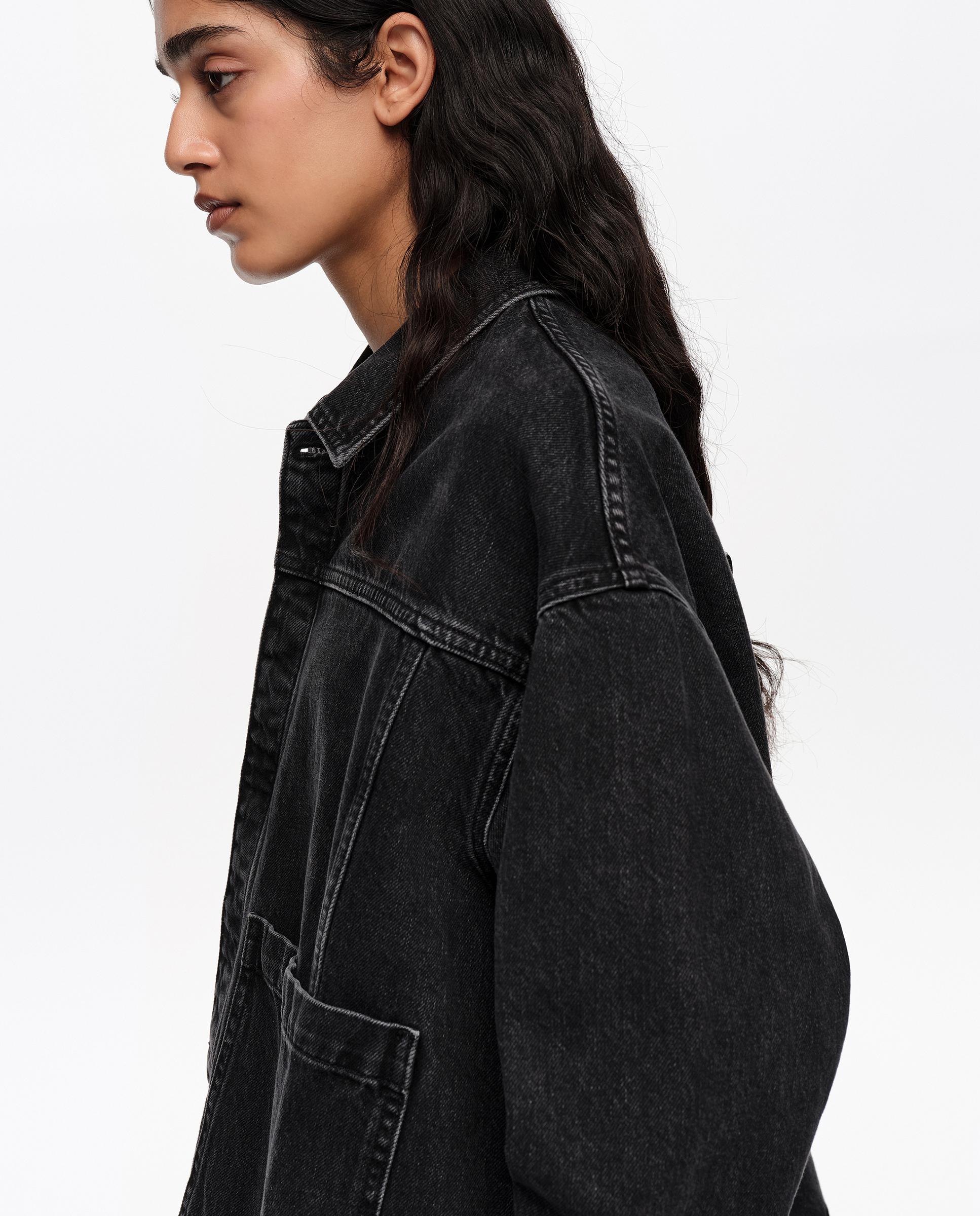 Blusão Jeans Linha a Denim Preto-3