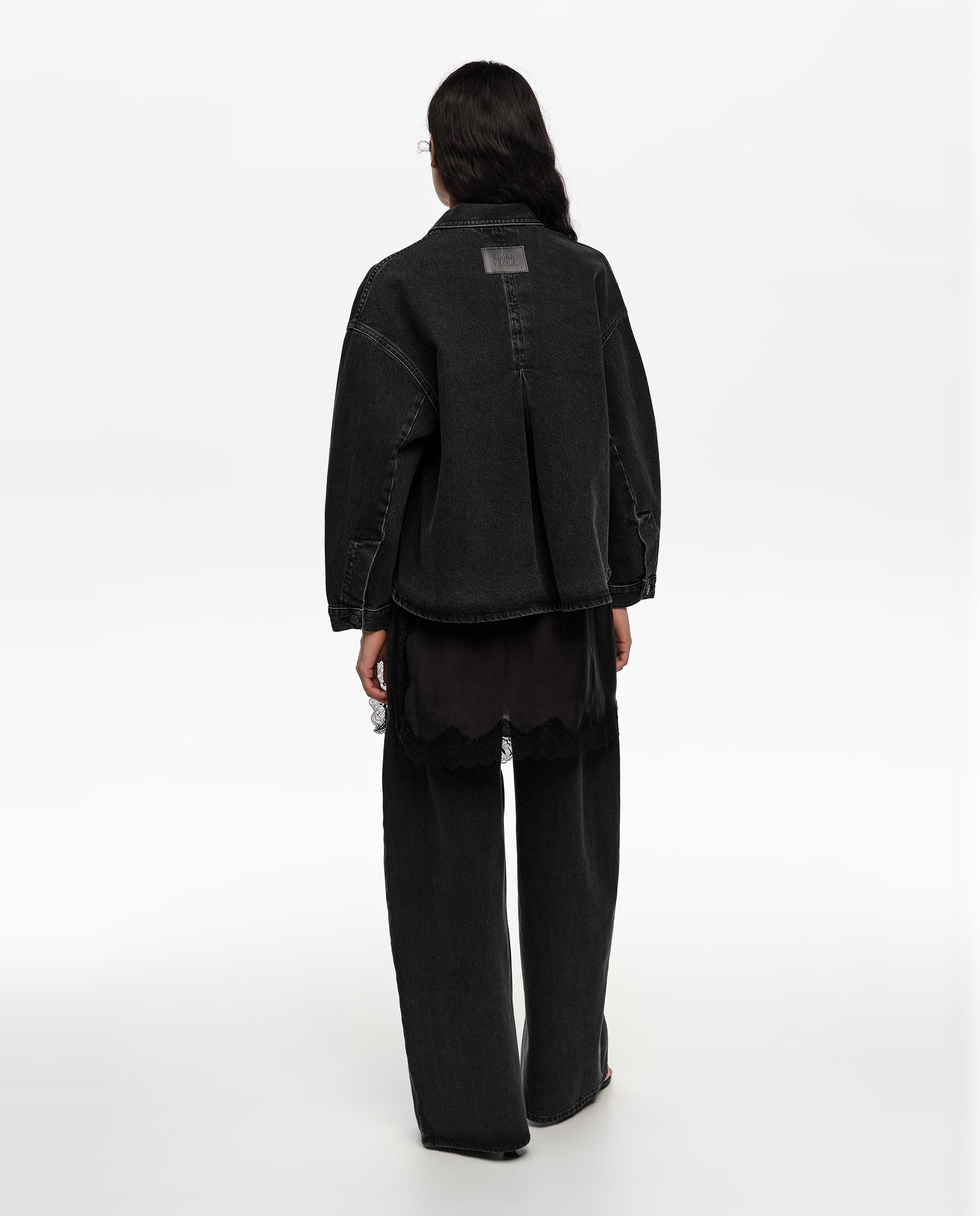Blusão Jeans Linha a Denim Preto-5