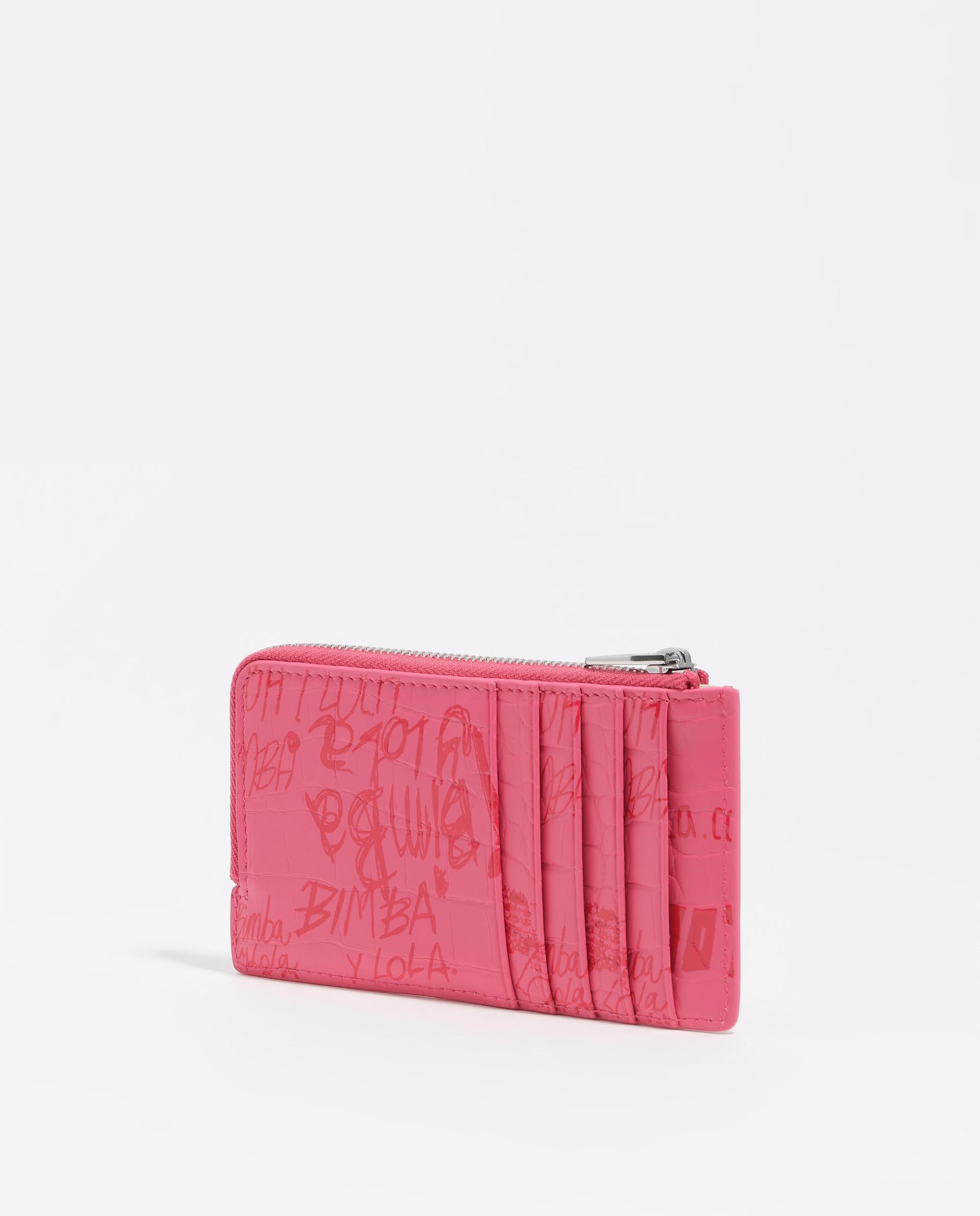 Porta-cartões com Textura Brilhante Print Rosa-4