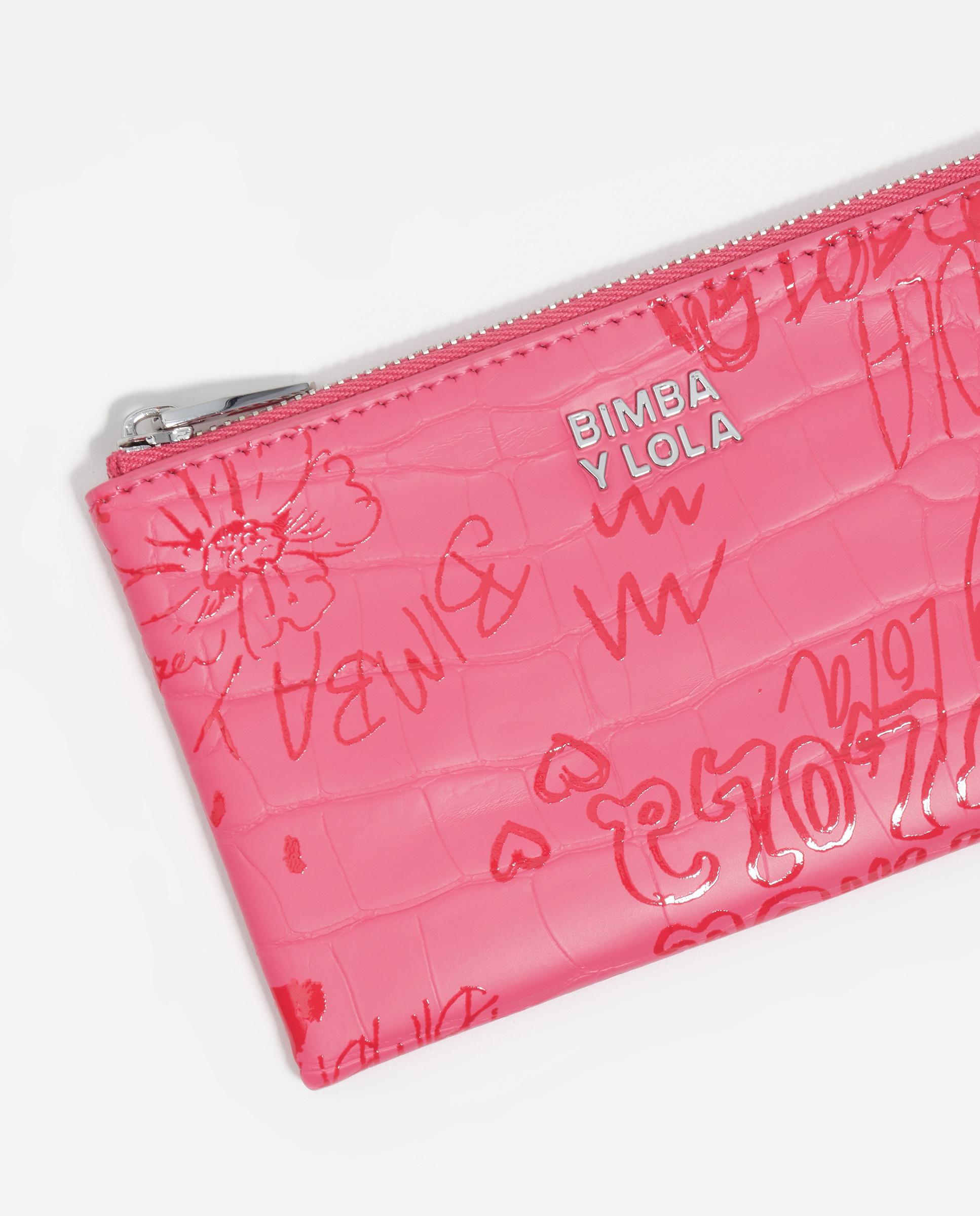 Porta-moedas com Textura Brilhante Print Rosa-2