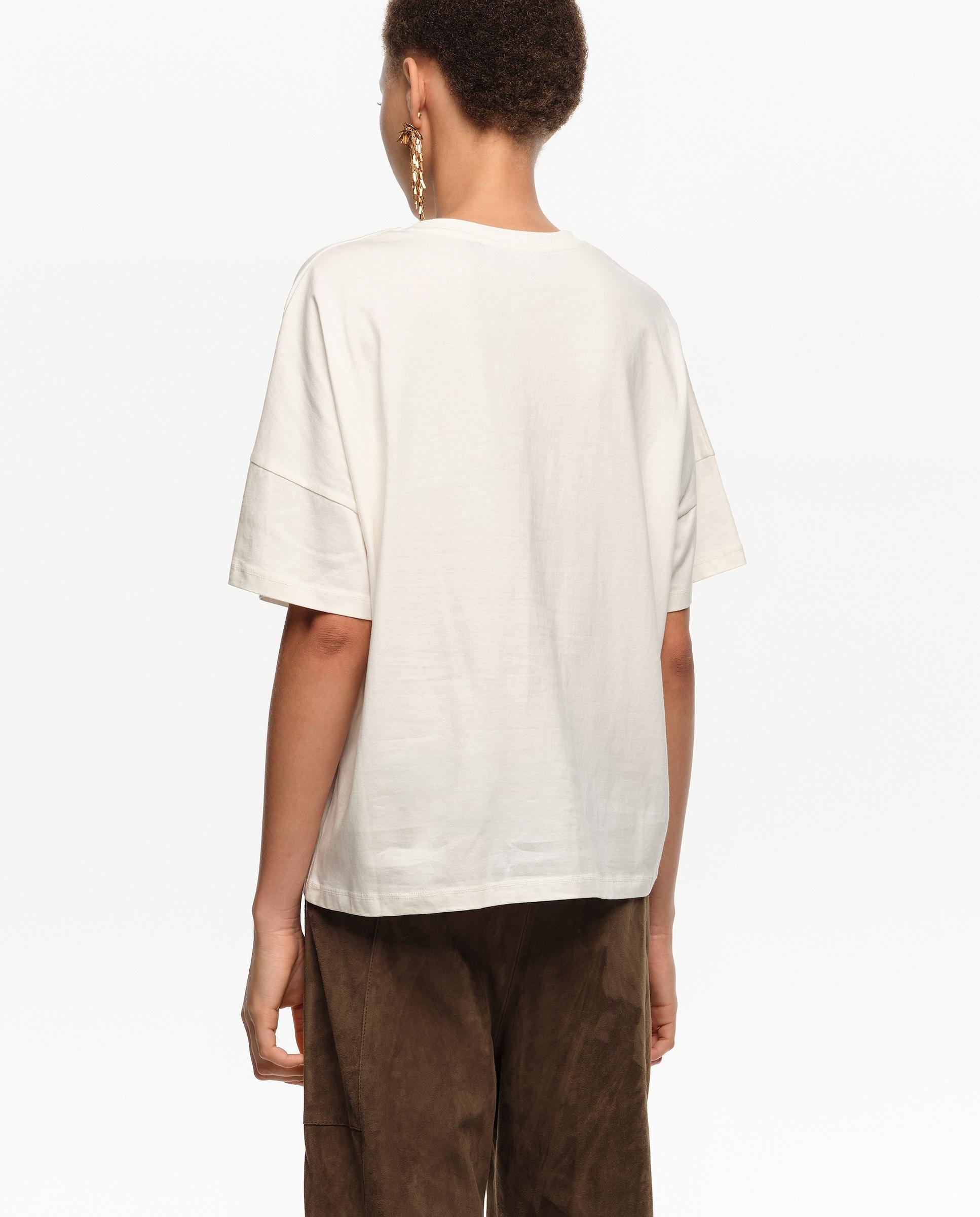 T-shirt com Logo Bordado À Mão Marfim-4
