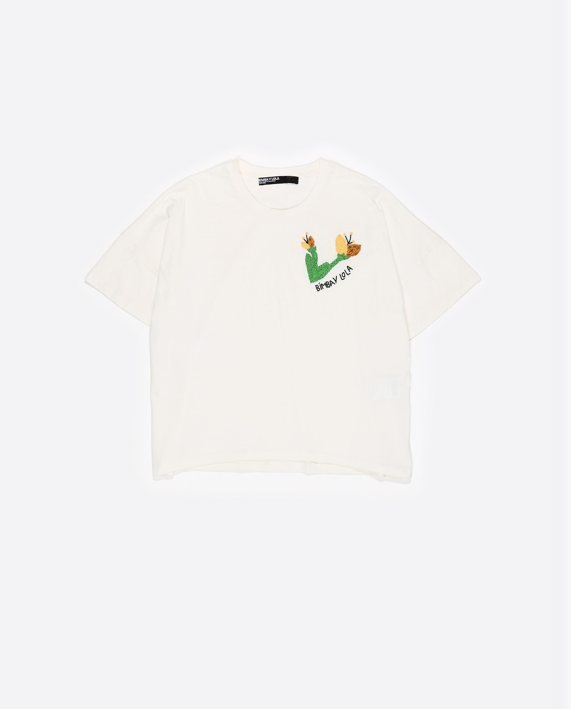 T-shirt com Logo Bordado À Mão Marfim-5