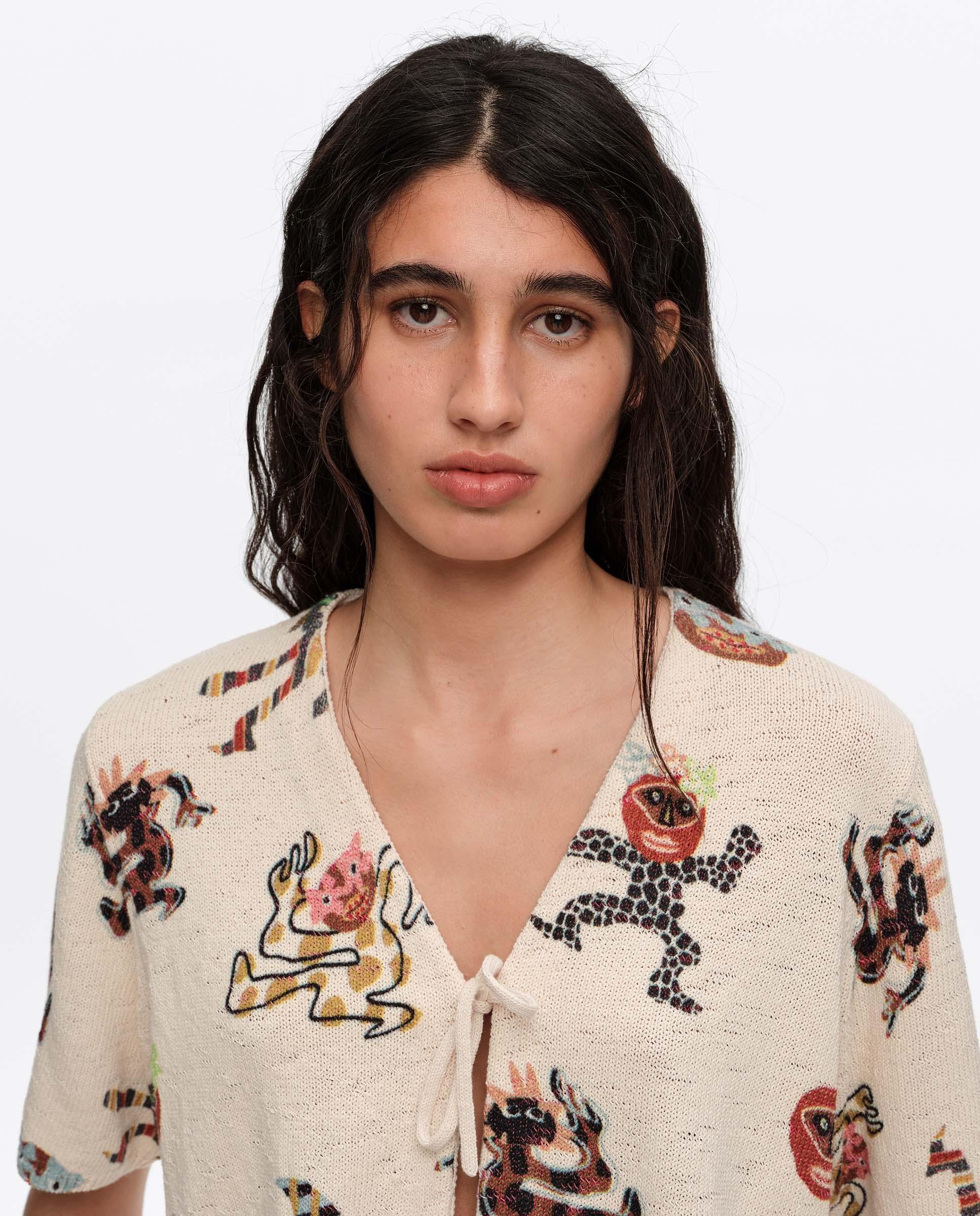 Cardigan de Malha com Laços Samba Branco-2