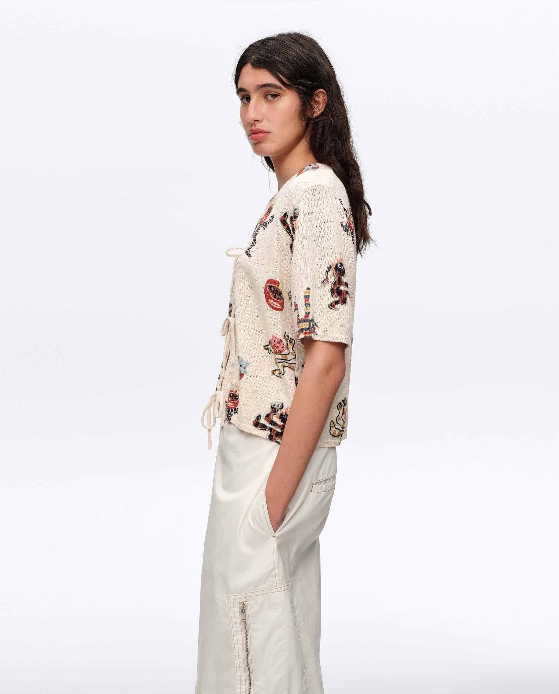 Cardigan de Malha com Laços Samba Branco-3
