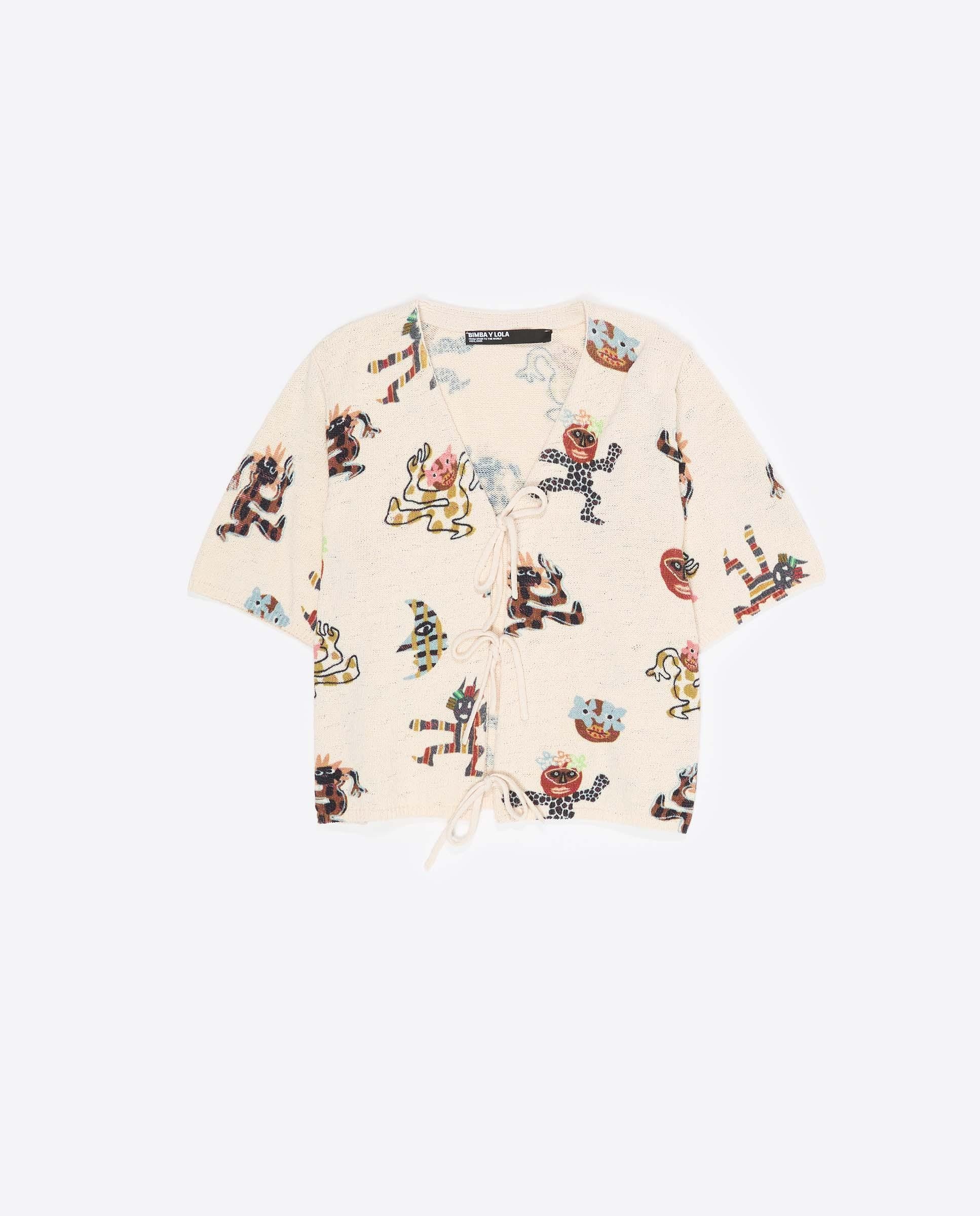 Cardigan de Malha com Laços Samba Branco-5
