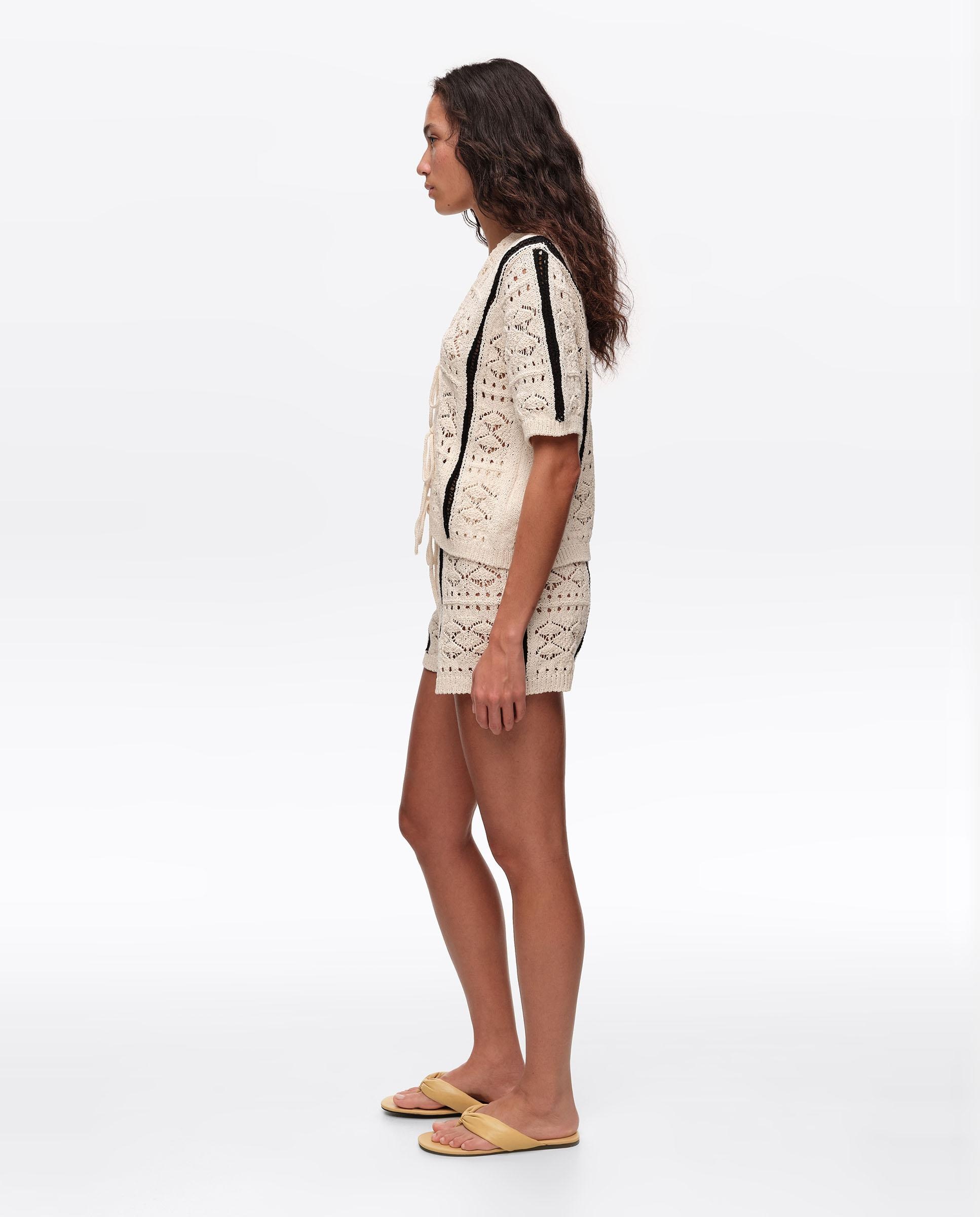 Cardigan de Malha Bicolor Marfim-3