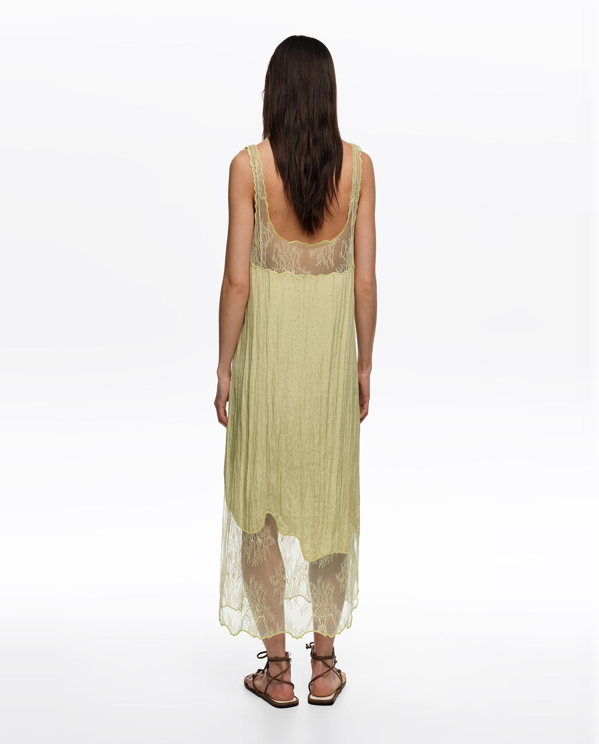 Vestido Comprido de Alças com Rendas Dots Mini Verde-claro-4