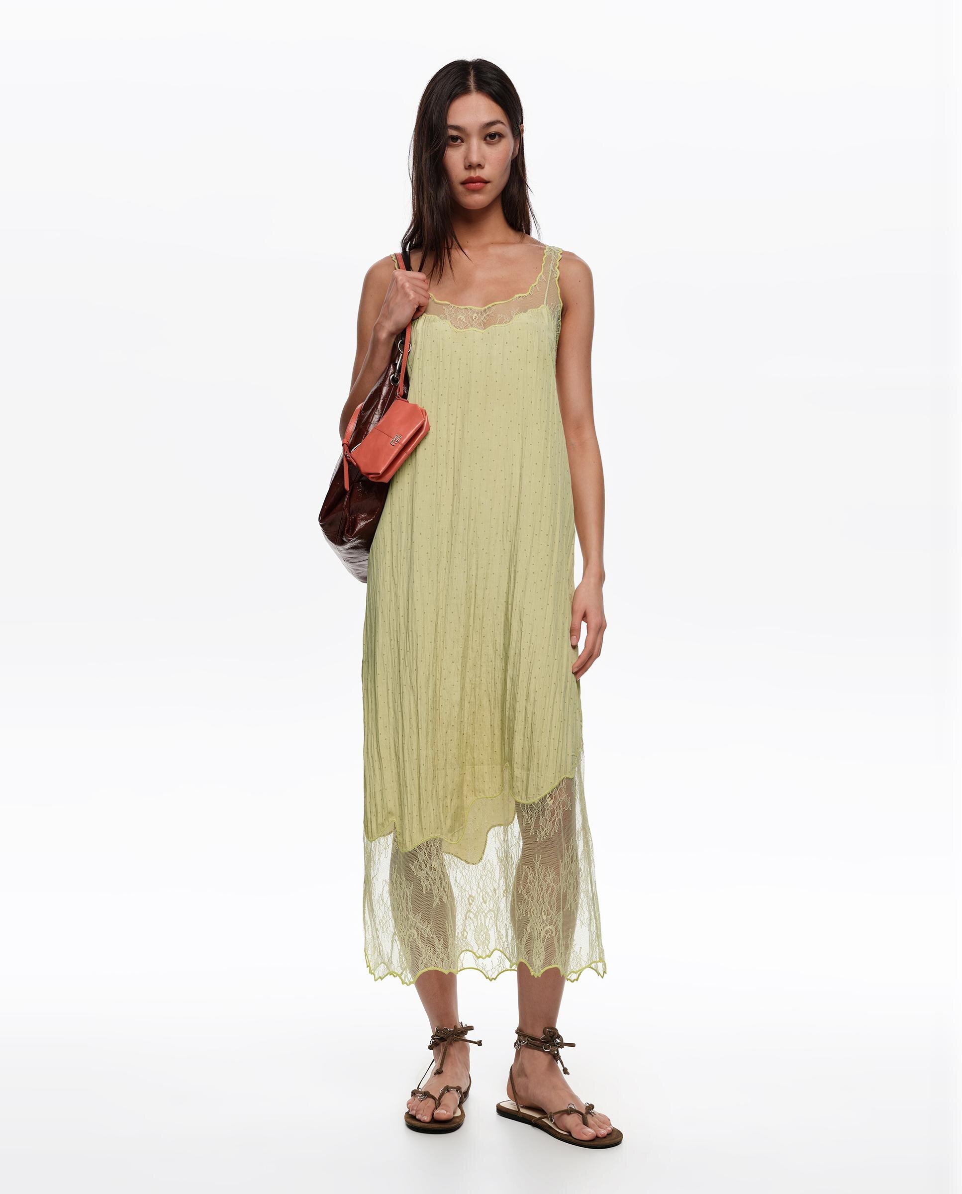 Vestido Comprido de Alças com Rendas Dots Mini Verde-claro-5