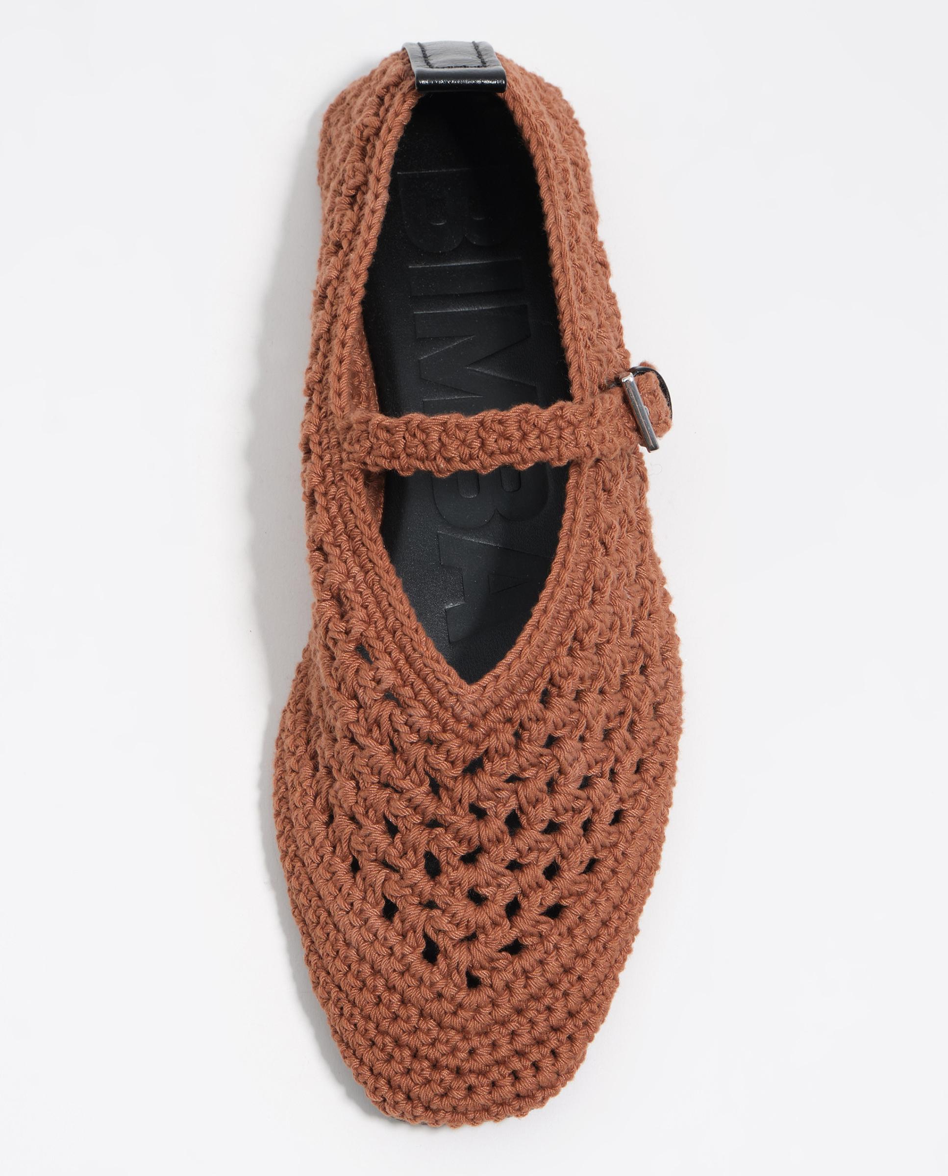 Sabrinas Rasas com Crochet Entrançado À Mão Castanho-chocolate-4