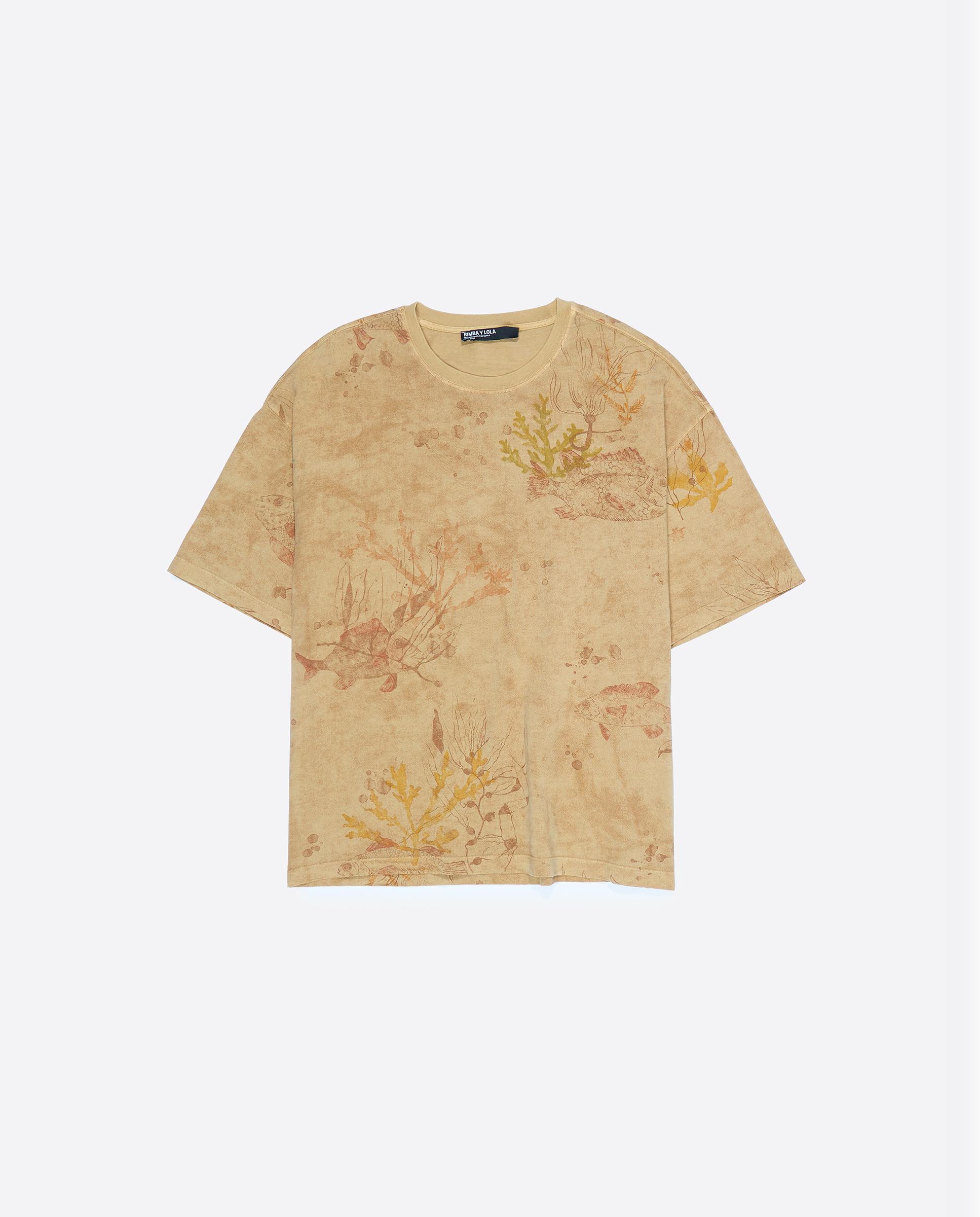 T-shirt em Algodão 100% de Manga Curta Mostarda-5
