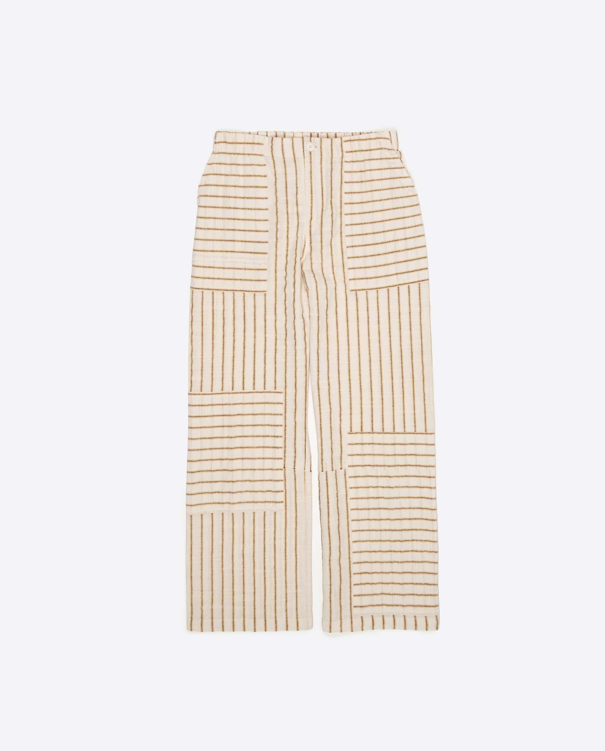 Calças Largas em Algodão Às Riscas Amarelo-5