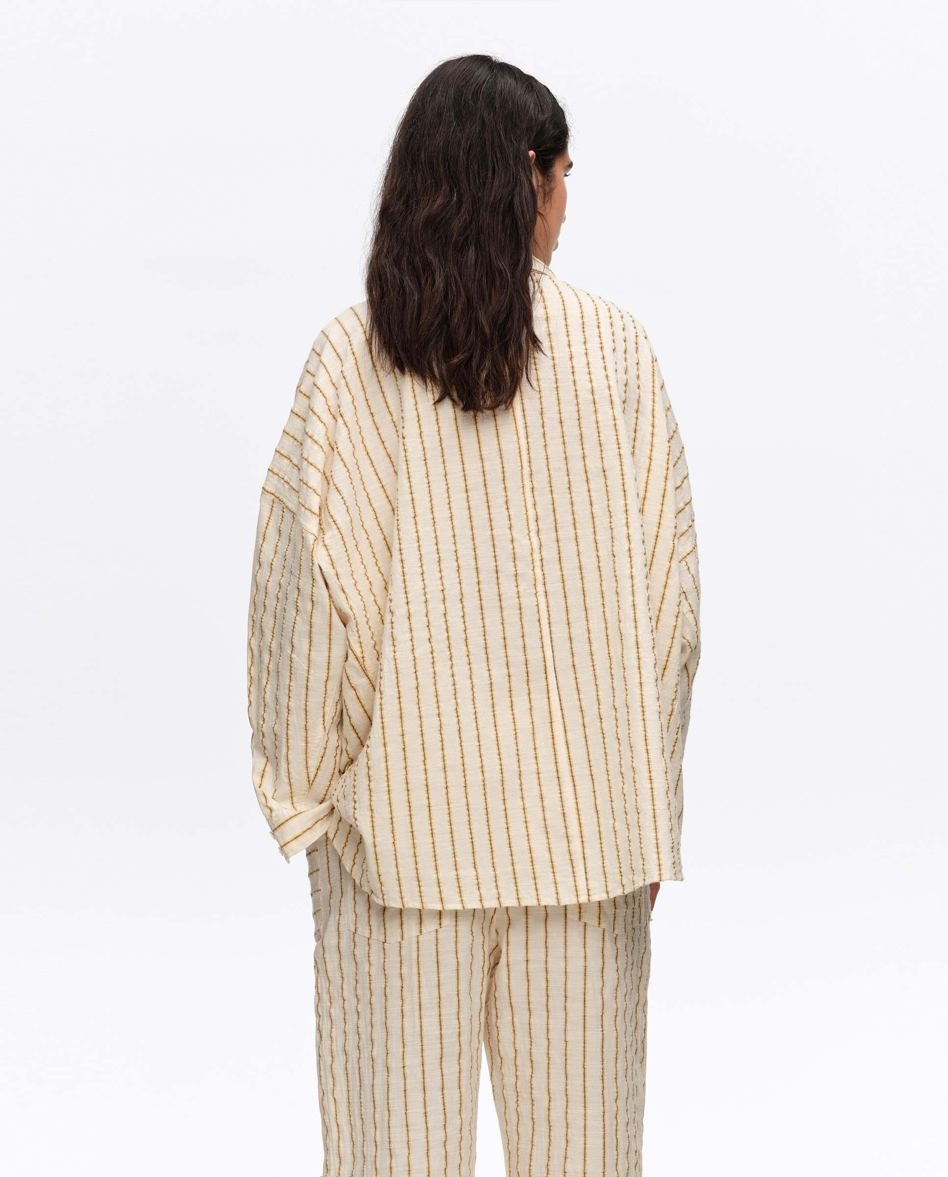 Camisa Oversize Algodão com Textura Às Riscas Amarelo-3